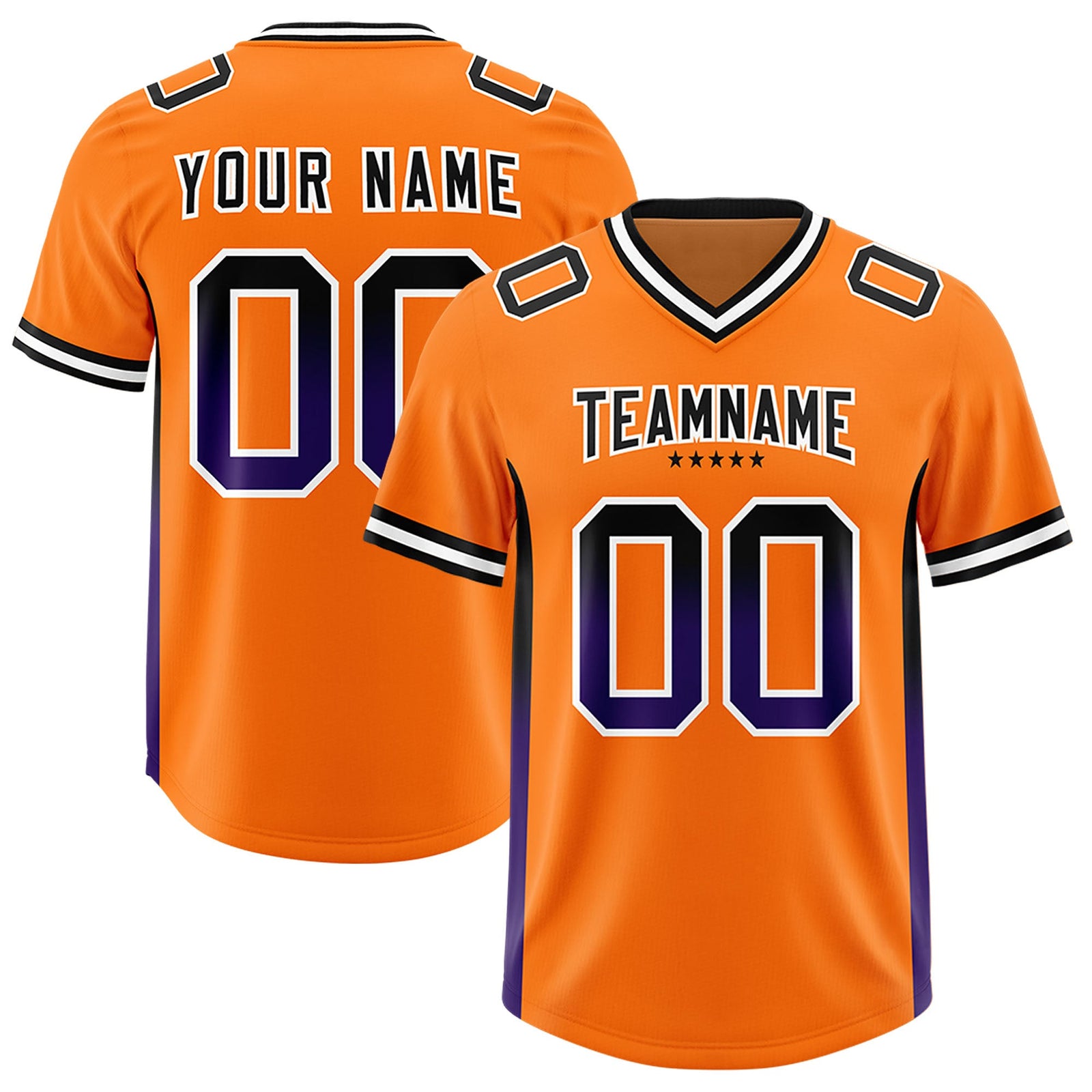 Custom Orange Black and Purple Sides Gradient Fashion Personalized Team Football Jersey