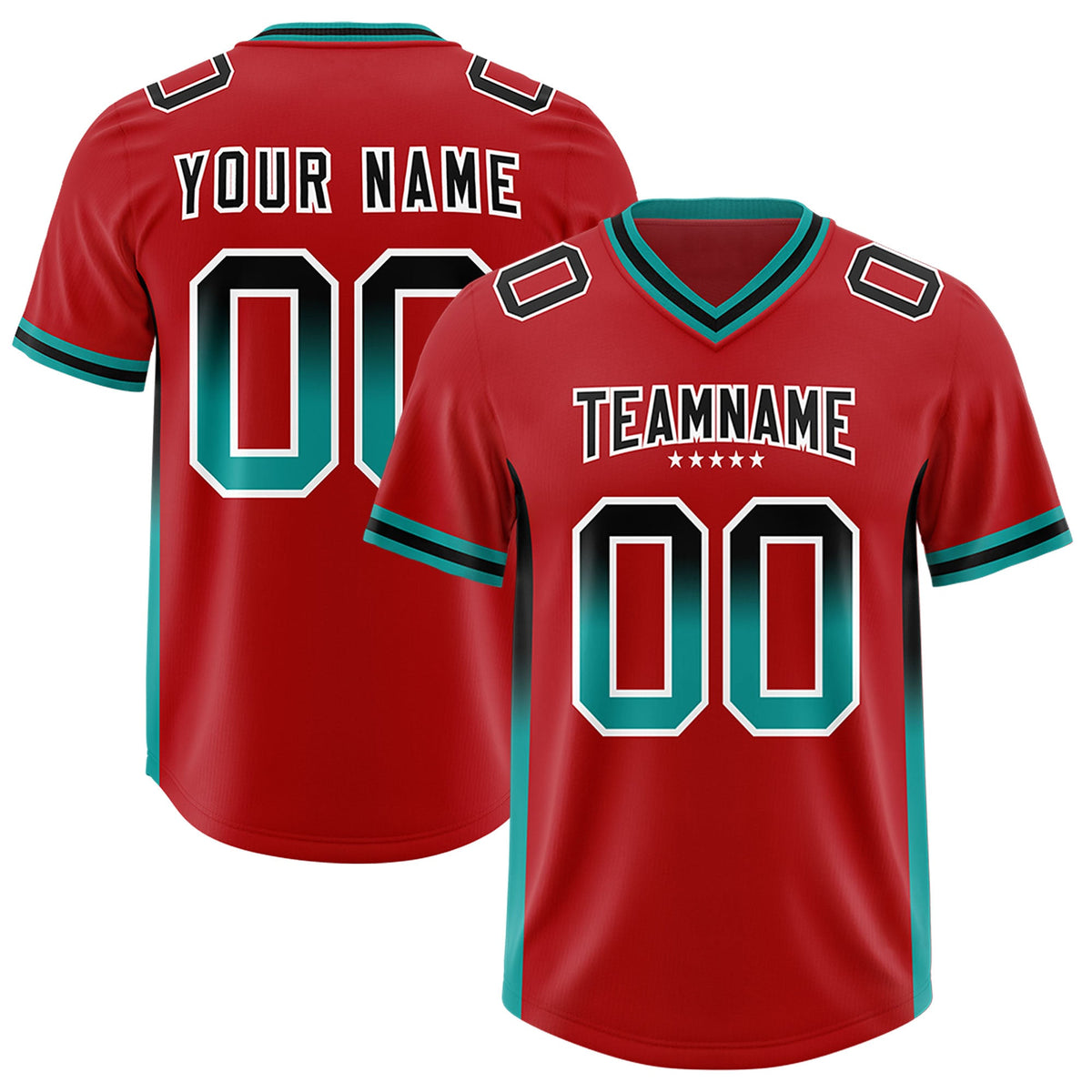 Custom Red Black and Aqua Sides Gradient Fashion Personalized Team Football Jersey