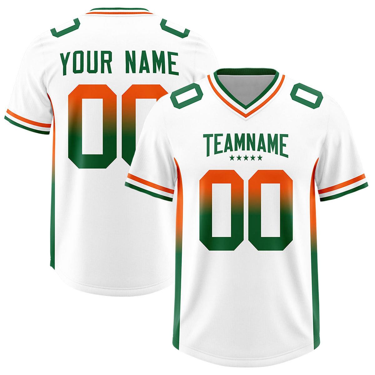 Custom White Orange and Kelly Green Sides Gradient Fashion Personalized Team Football Jersey