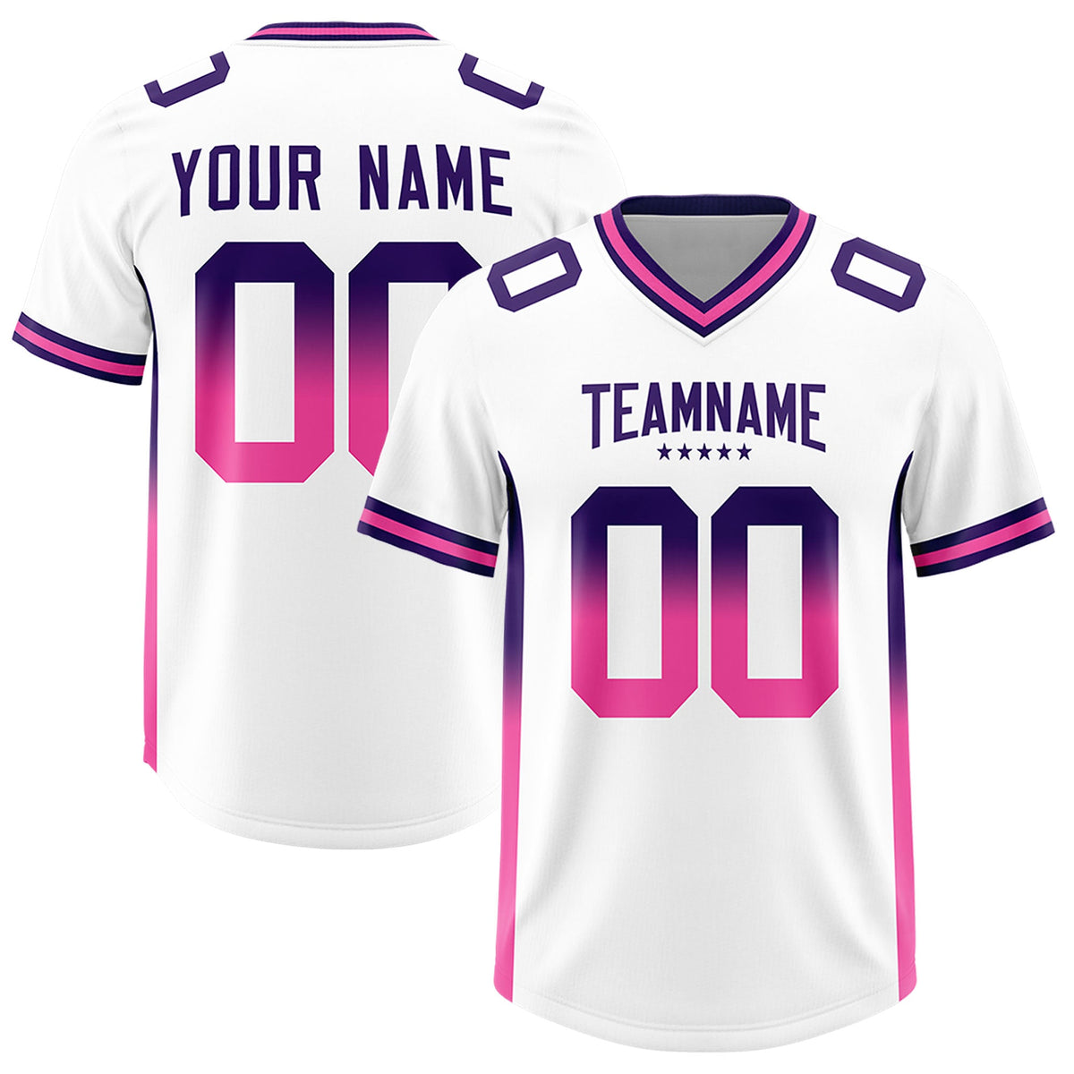 Custom White Purple and Pink Sides Gradient Fashion Personalized Team Football Jersey