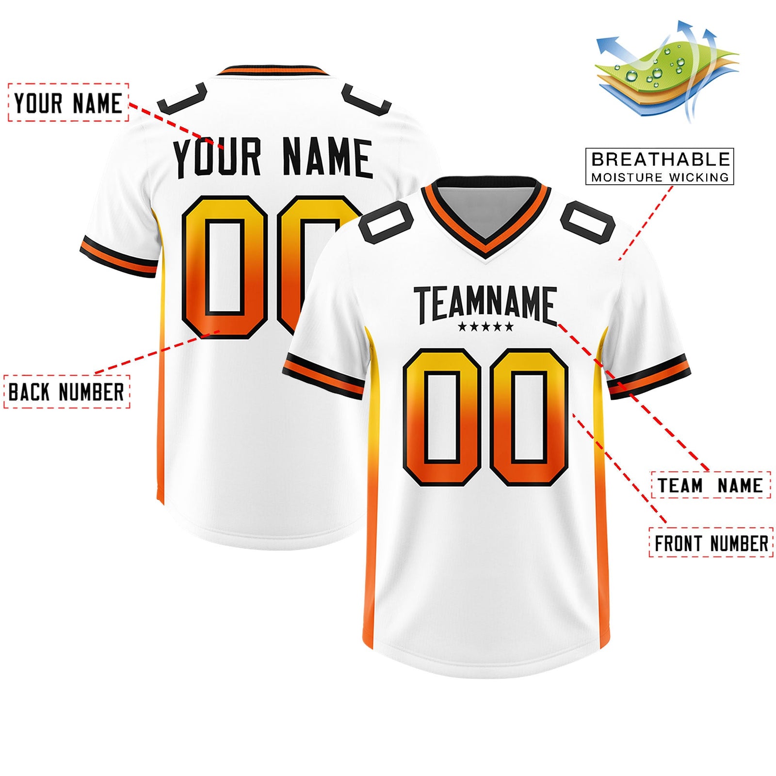 Custom White Gold Sides Gradient Fashion Personalized Team Football Jersey