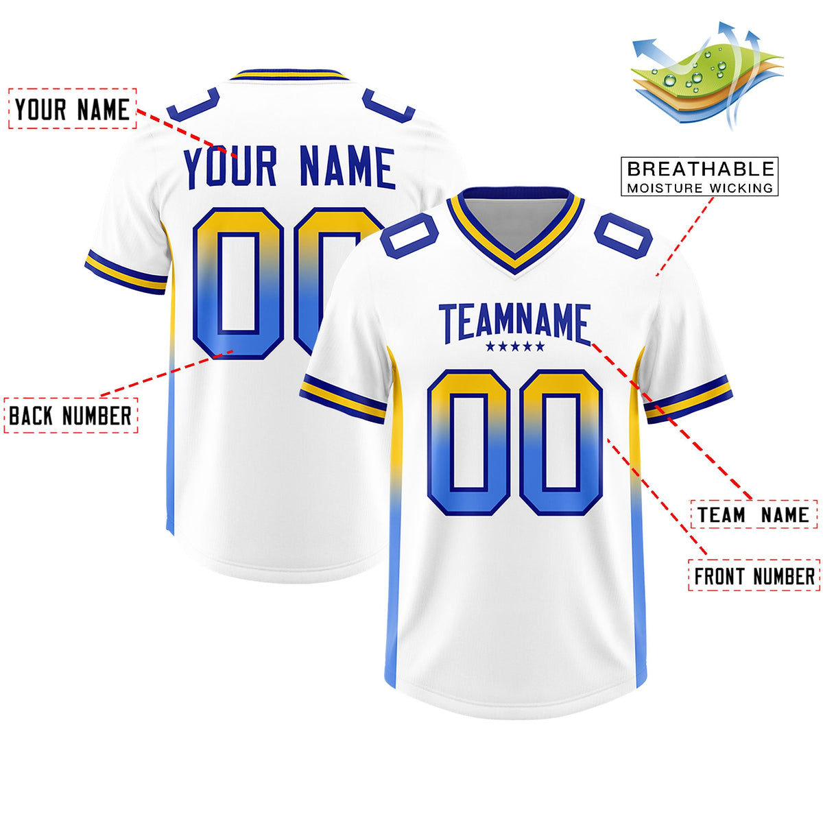 Custom White Gold Sides Gradient Fashion Personalized Team Football Jersey