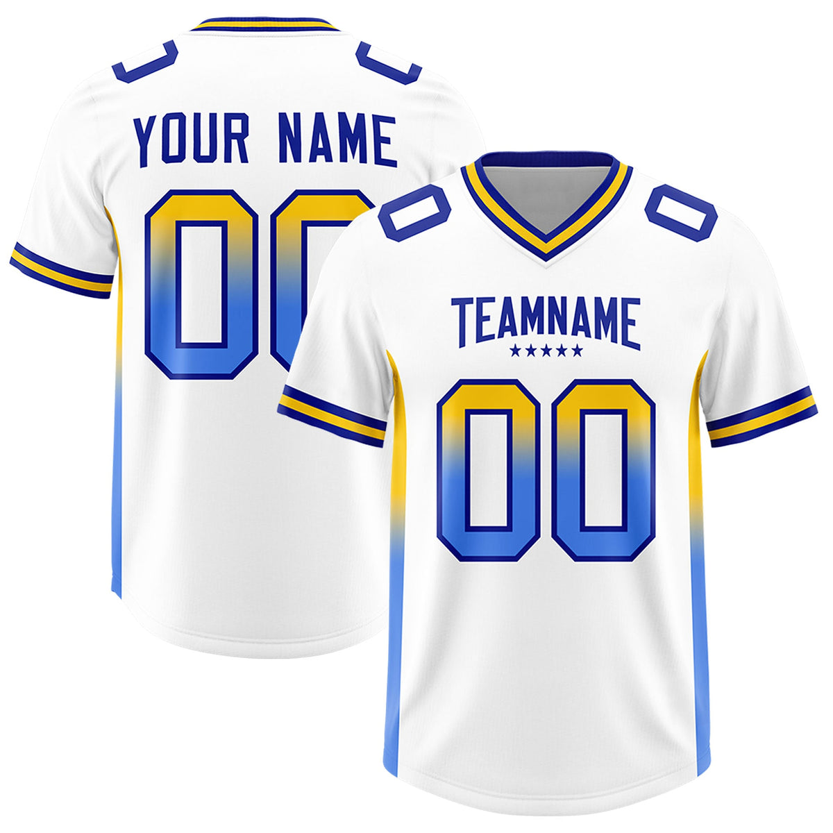 Custom White Gold Sides Gradient Fashion Personalized Team Football Jersey