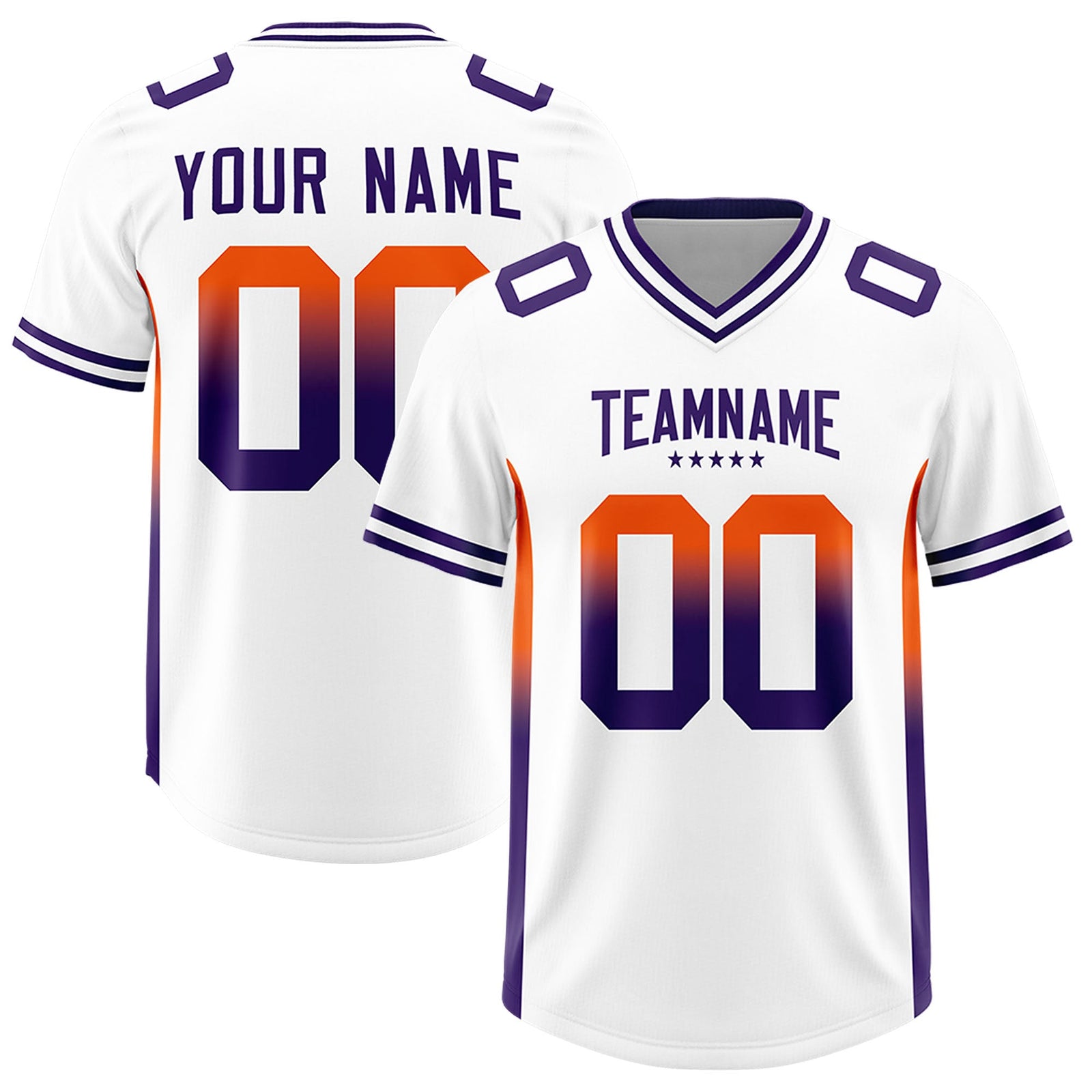 Custom White Orange and Purple Sides Gradient Fashion Personalized Team Football Jersey