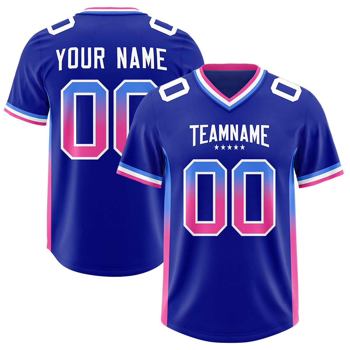 Custom Royal Powder Blue and Pink Sides Gradient Fashion Personalized Team Football Jersey