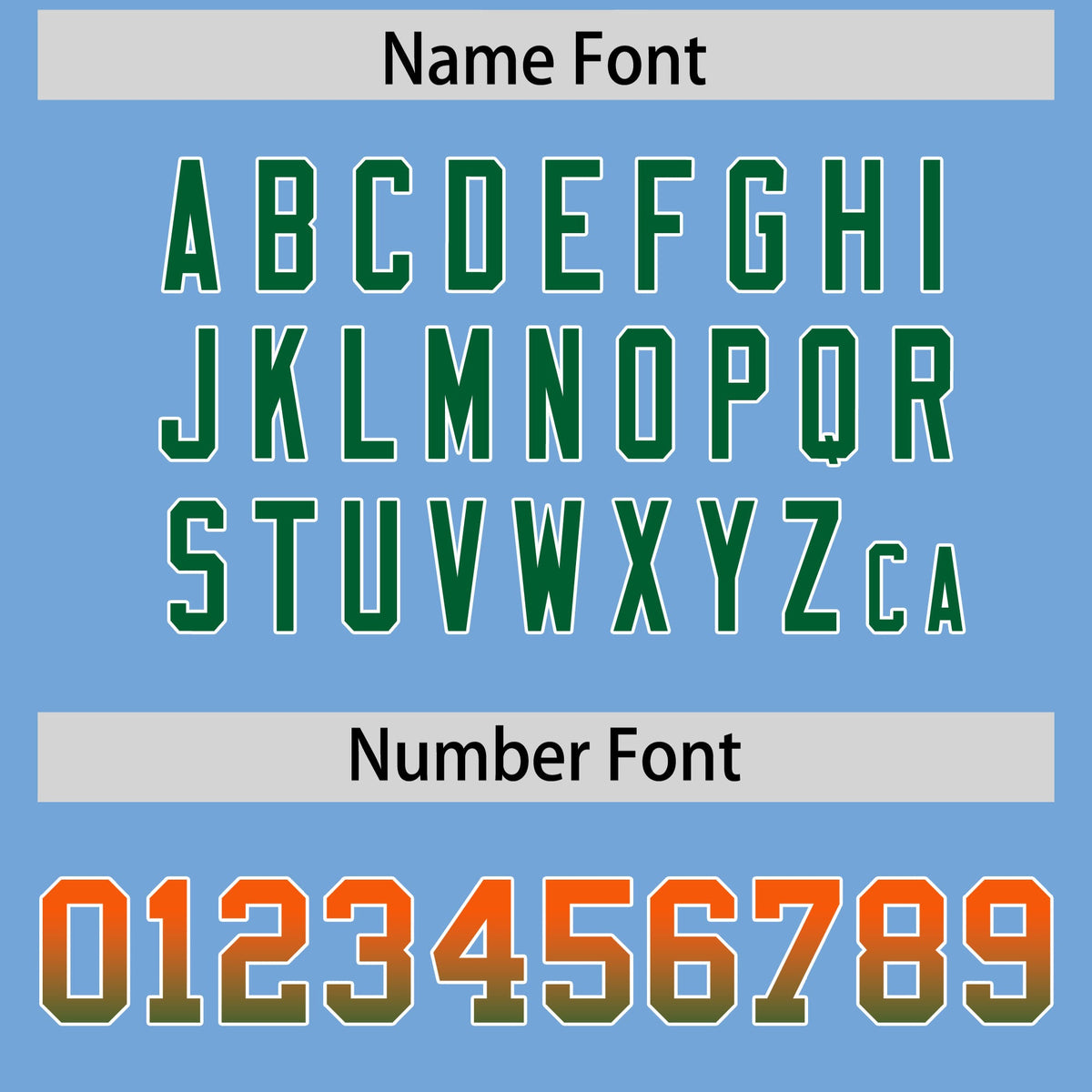 Custom Powder Blue Orange and Kelly Green Sides Gradient Fashion Personalized Team Football Jersey