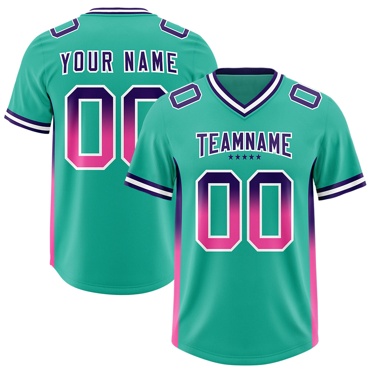 Custom Bright Green Purple and Pink Sides Gradient Fashion Personalized Team Football Jersey