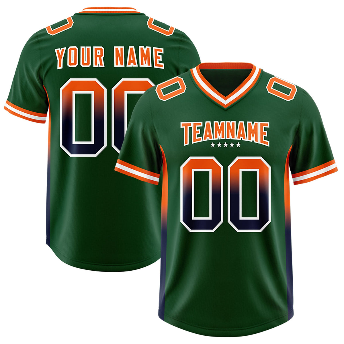 Custom Green Orange and Navy Sides Gradient Fashion Personalized Team Football Jersey