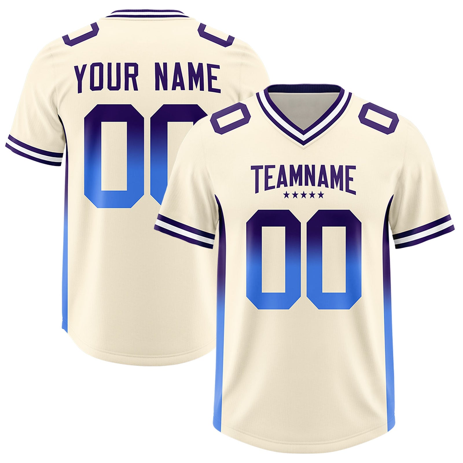 Custom Cream Purple and Powder Blue Sides Gradient Fashion Personalized Team Football Jersey
