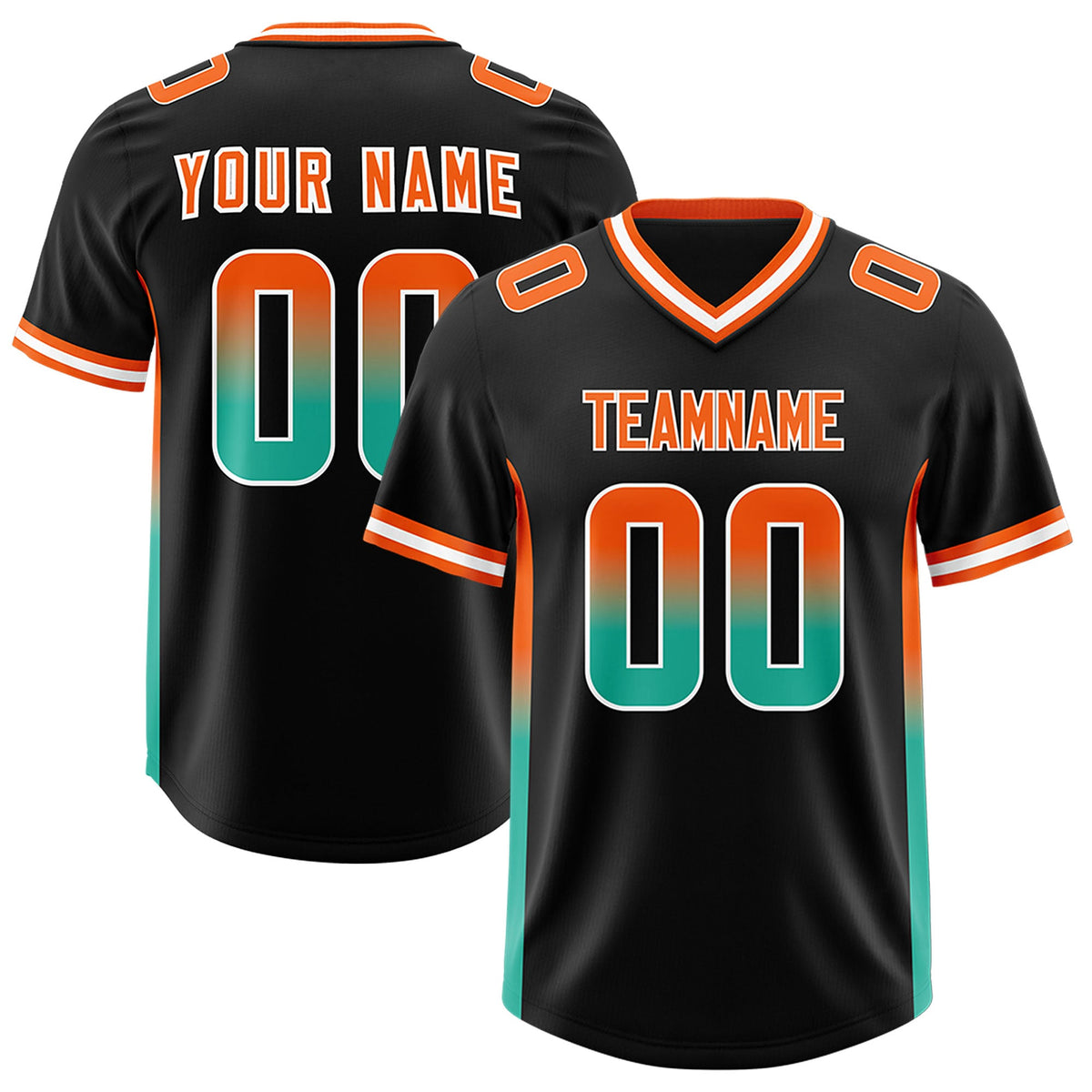 Custom Black Orange and Bright Green Sides Gradient Fashion Personalized Team Football Jersey