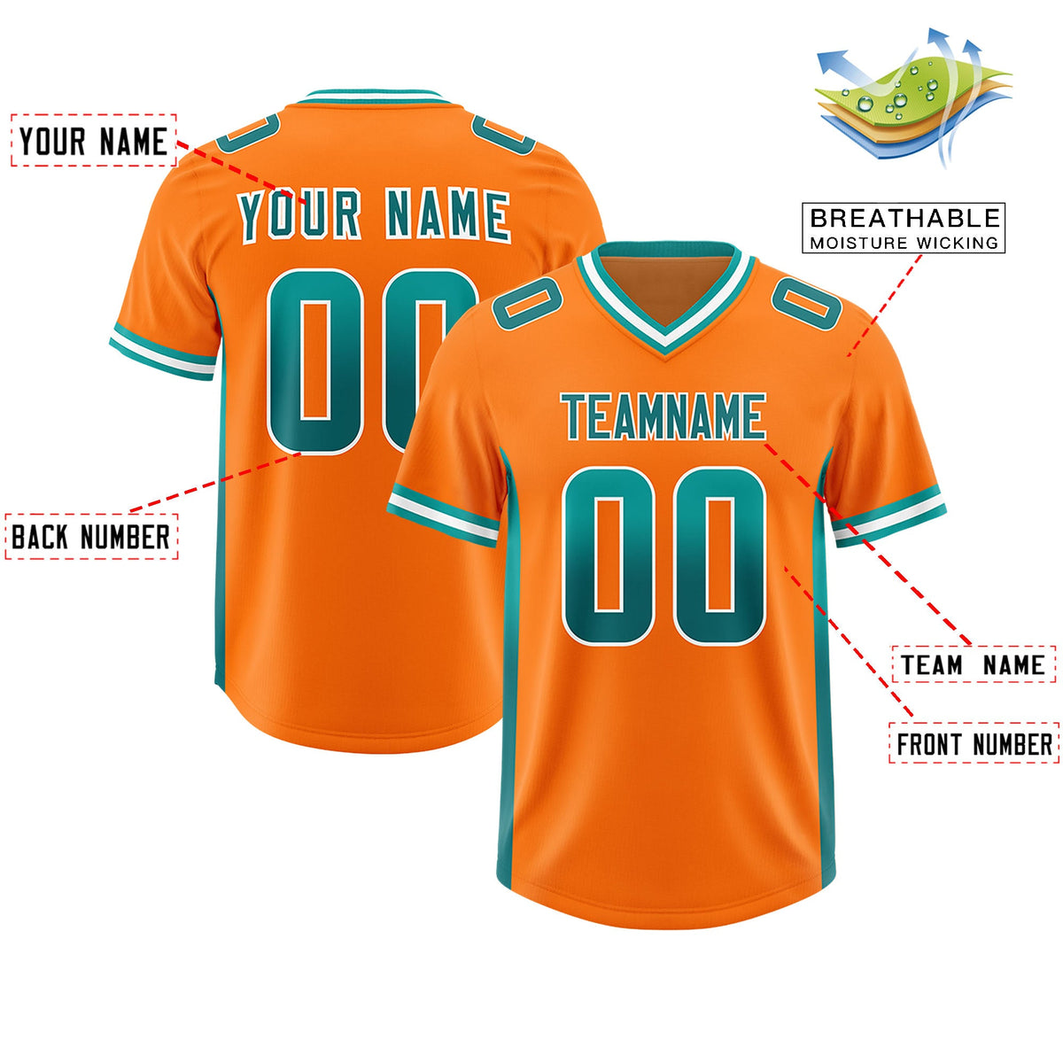 Custom Orange Aqua and Aqua Sides Gradient Fashion Personalized Team Football Jersey