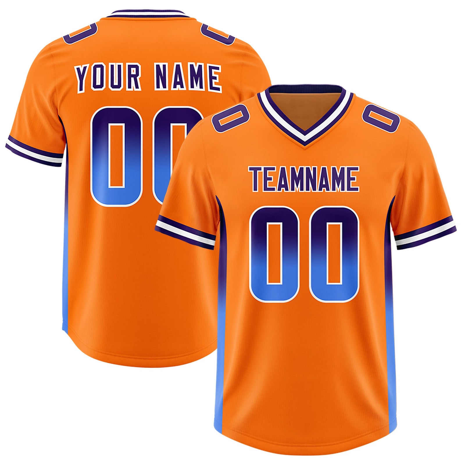 Custom Orange Purple and Powder Blue Sides Gradient Fashion Personalized Team Football Jersey