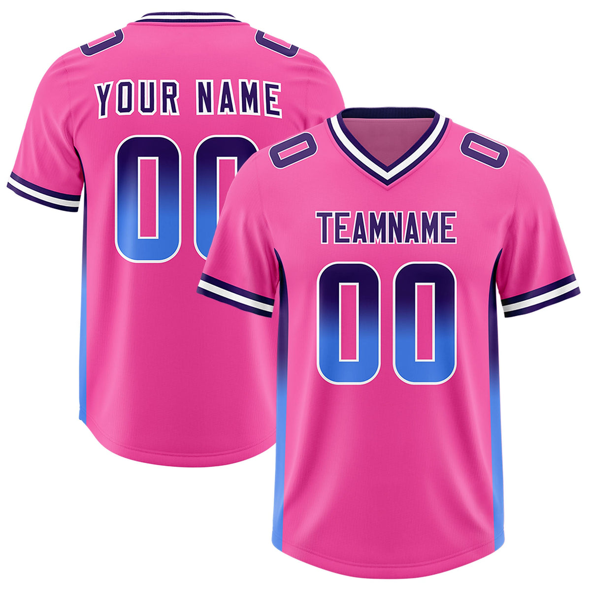 Custom Pink Purple and Powder Blue Sides Gradient Fashion Personalized Team Football Jersey