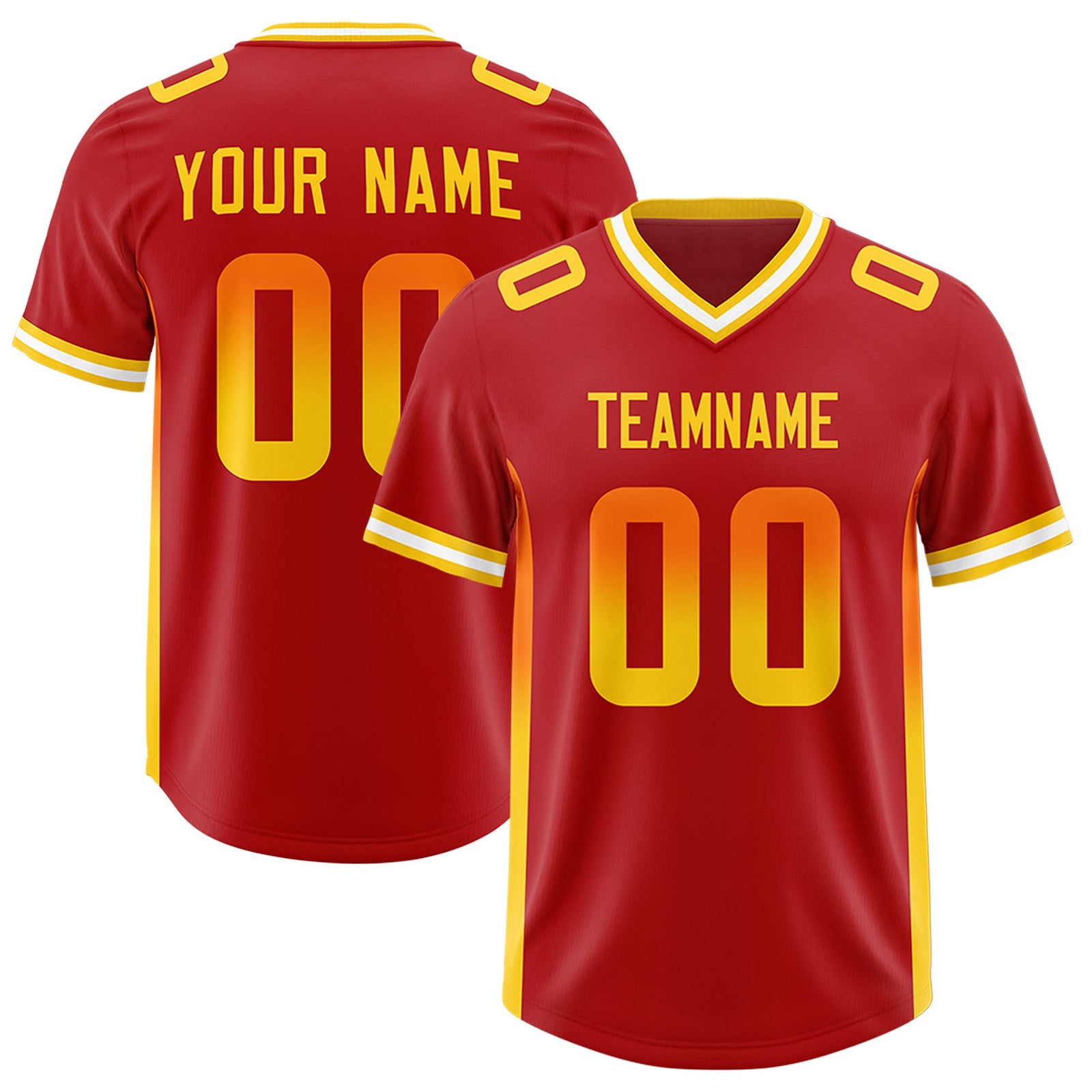 Custom Red Orange and Gold Sides Gradient Fashion Personalized Team Football Jersey