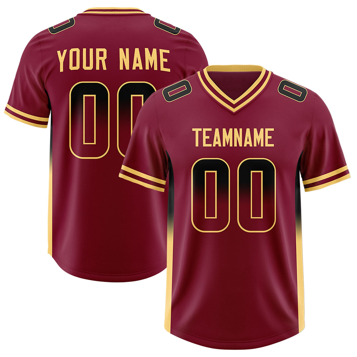 Custom Cardinal Black and Khaki Sides Gradient Fashion Personalized Team Football Jersey