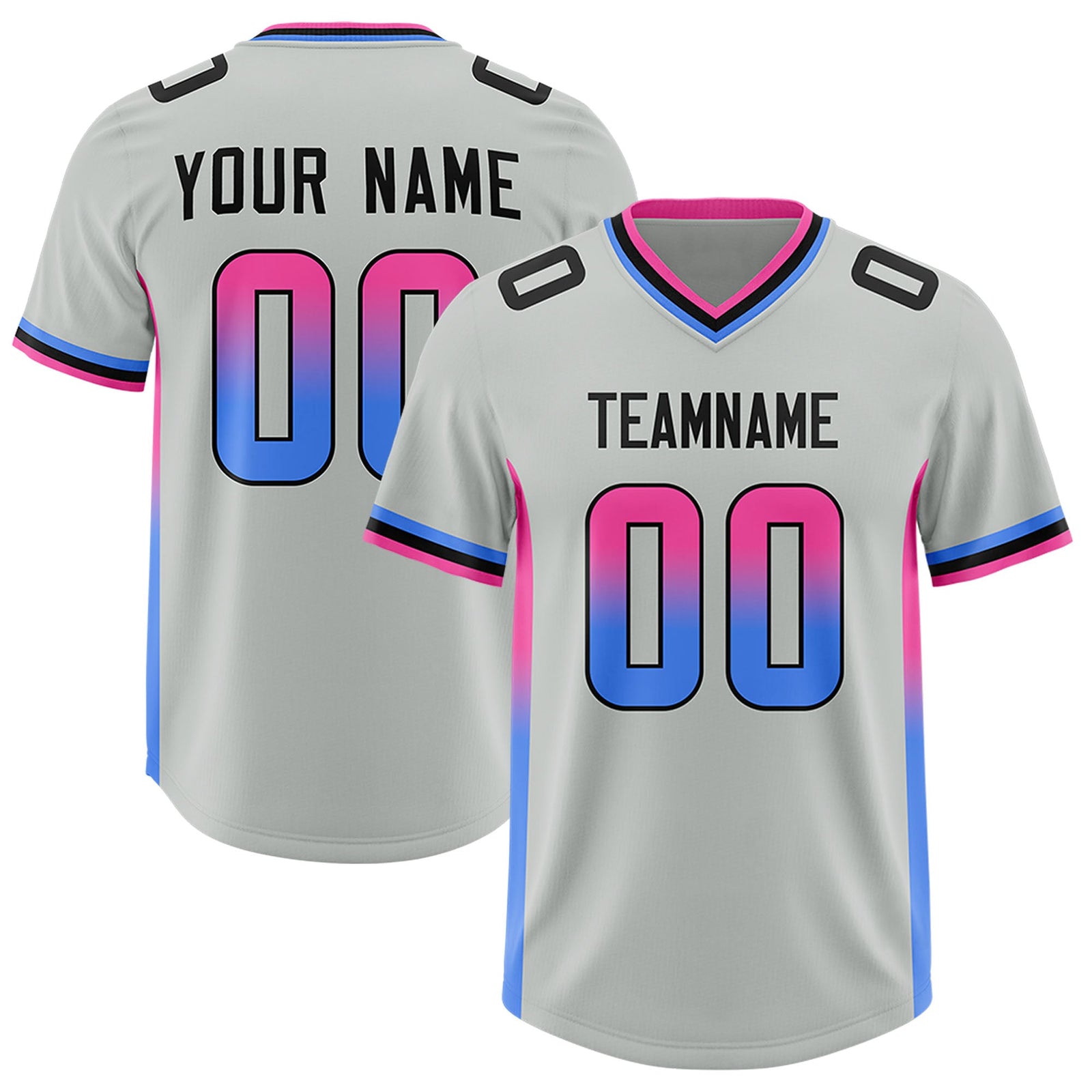Custom Gray Pink and Powder Blue Sides Gradient Fashion Personalized Team Football Jersey