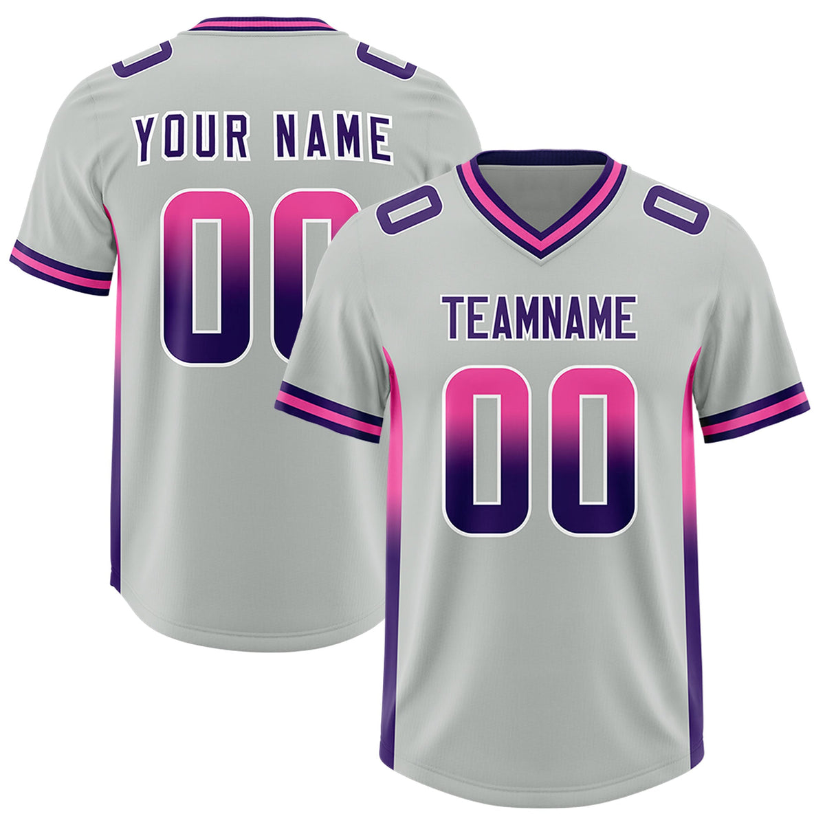 Custom Gray Pink and Purple Sides Gradient Fashion Personalized Team Football Jersey