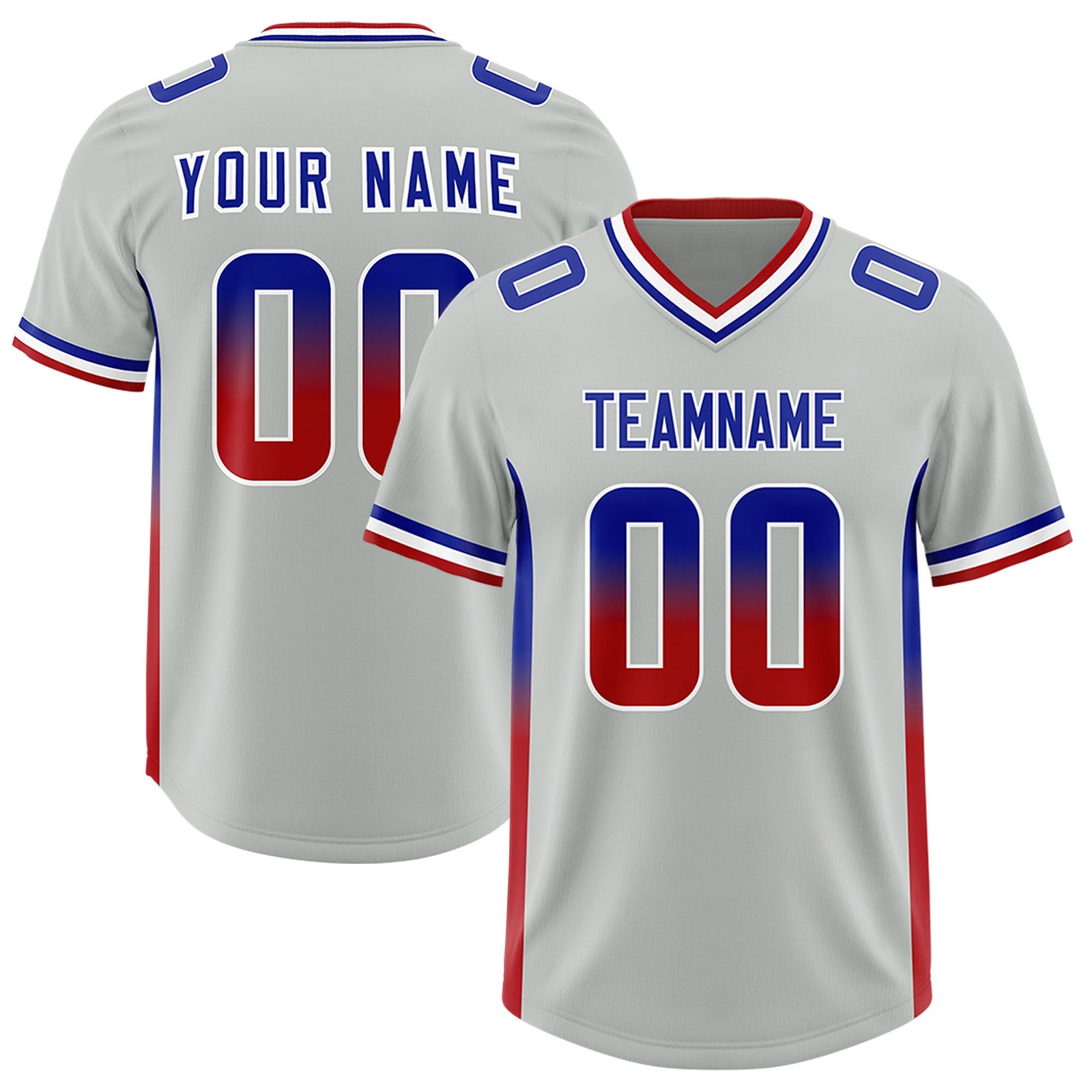 Custom Gray Royal and Red Sides Gradient Fashion Personalized Team Football Jersey