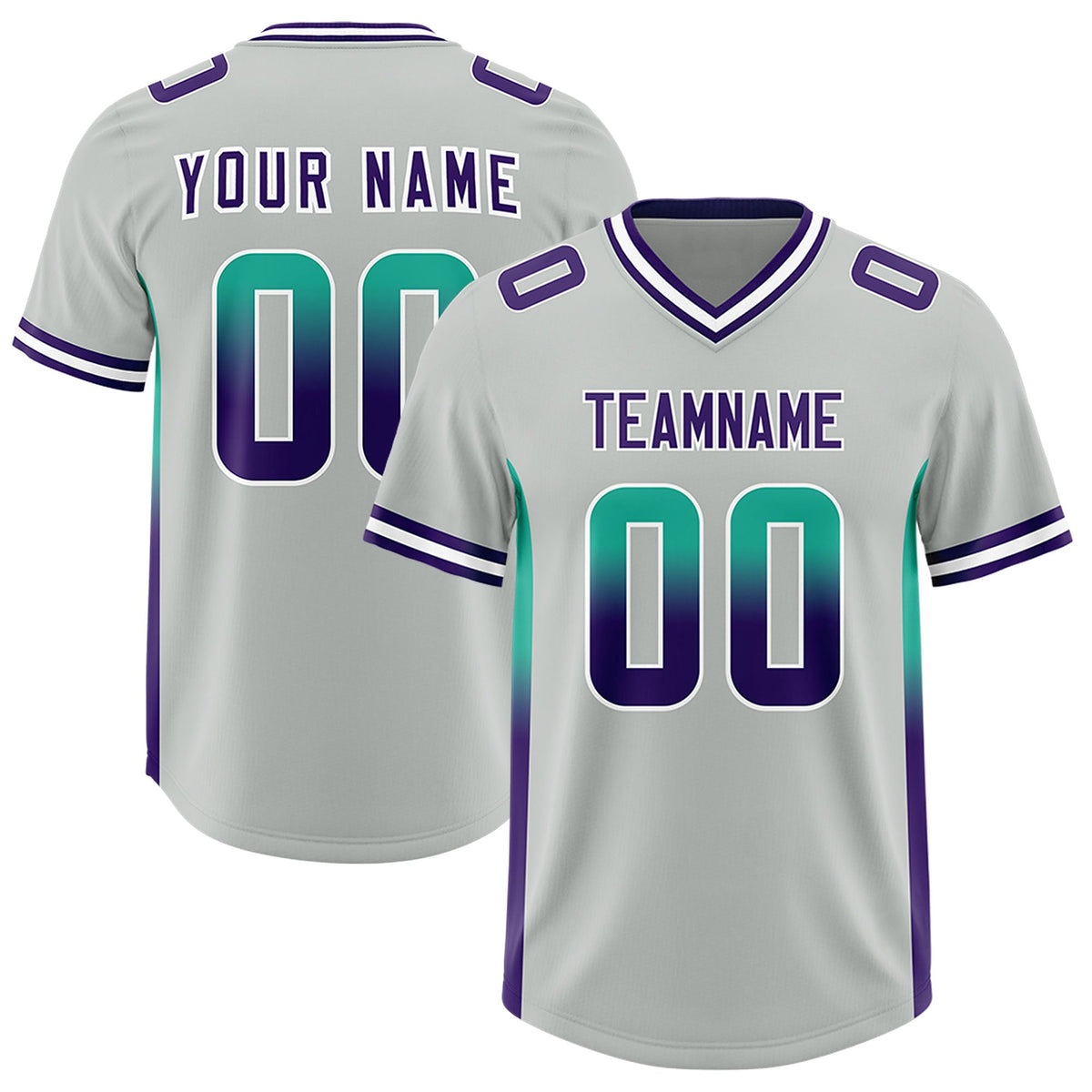 Custom Gray Bright Green and Purple Sides Gradient Fashion Personalized Team Football Jersey