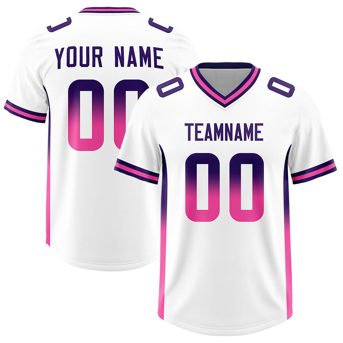 Custom White Purple and Pink Sides Gradient Fashion Personalized Team Football Jersey