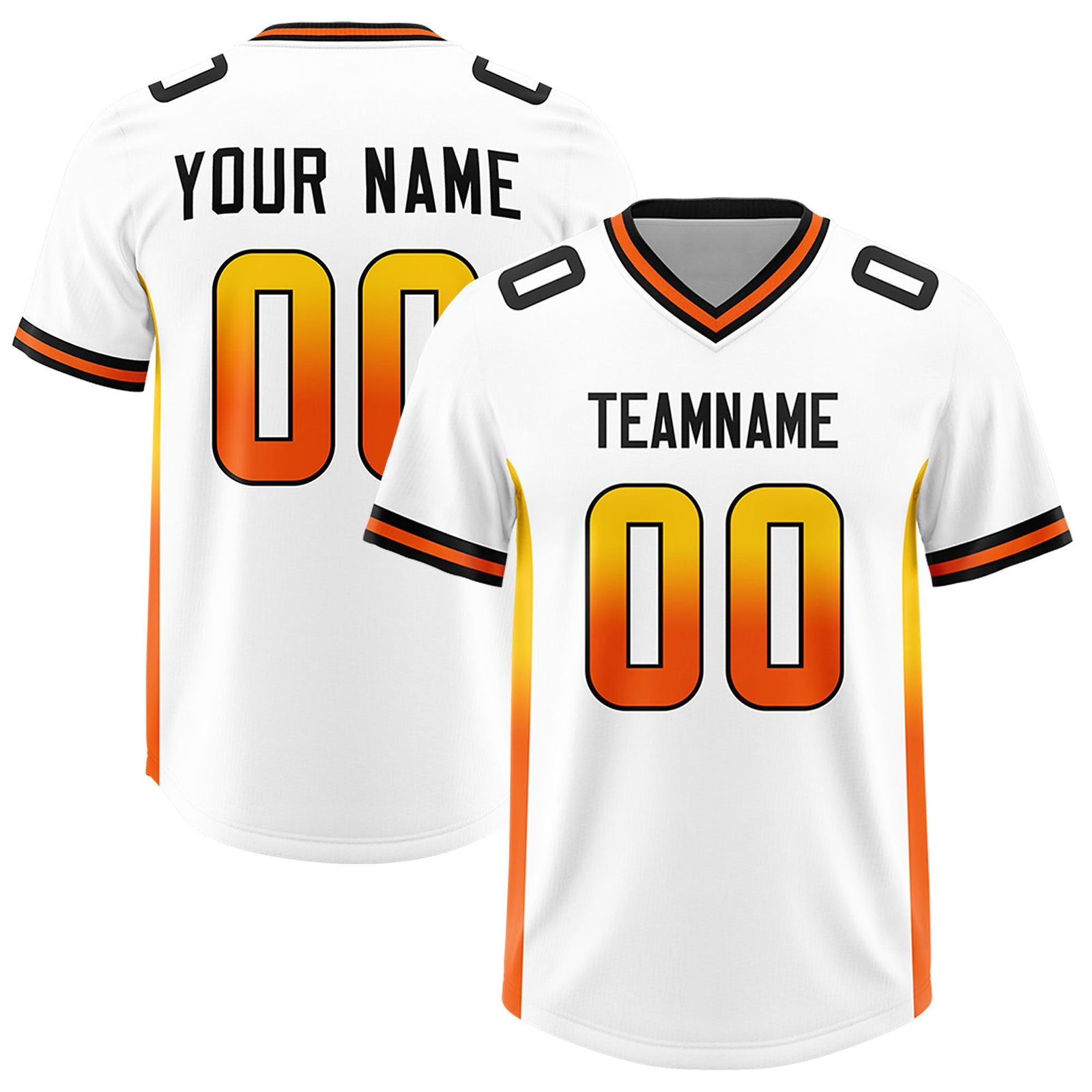 Custom White Gold Sides Gradient Fashion Personalized Team Football Jersey