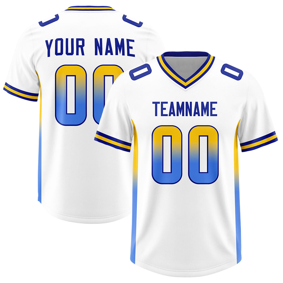 Custom White Gold Sides Gradient Fashion Personalized Team Football Jersey