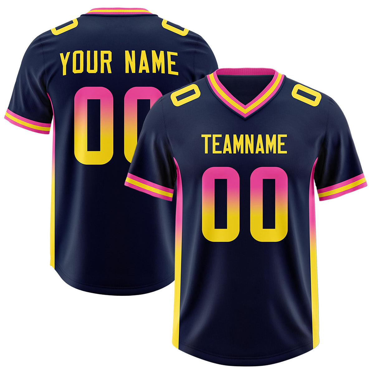 Custom Navy Pink and Gold Sides Gradient Fashion Personalized Team Football Jersey
