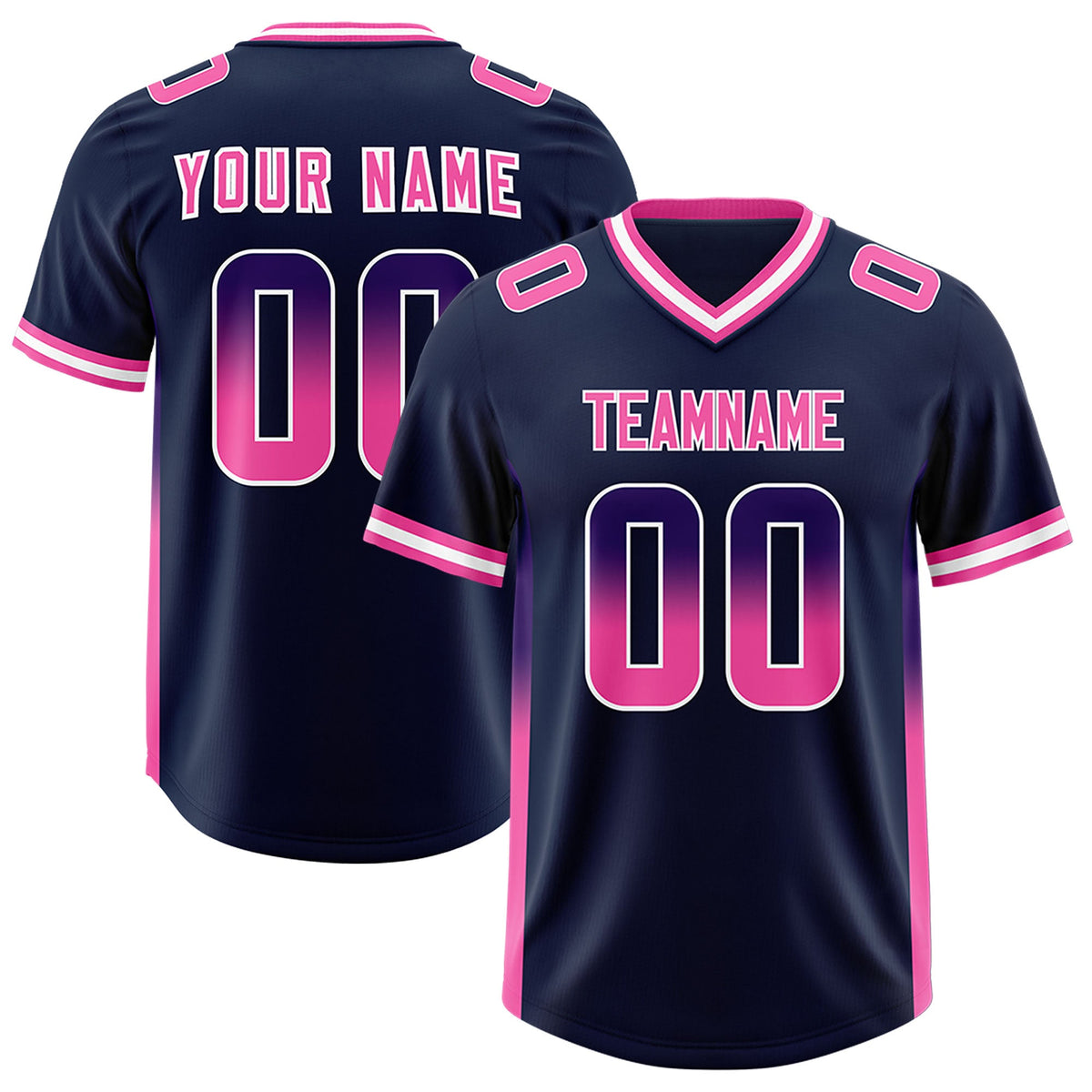 Custom Navy Purple and Pink Sides Gradient Fashion Personalized Team Football Jersey