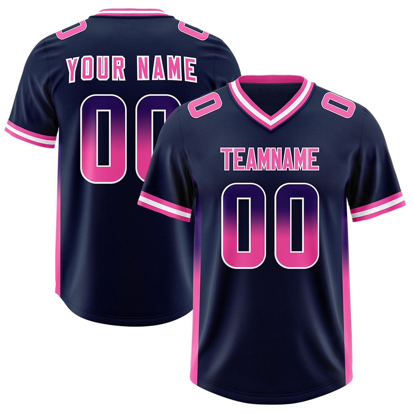 Custom Navy Purple and Pink Sides Gradient Fashion Personalized Team Football Jersey