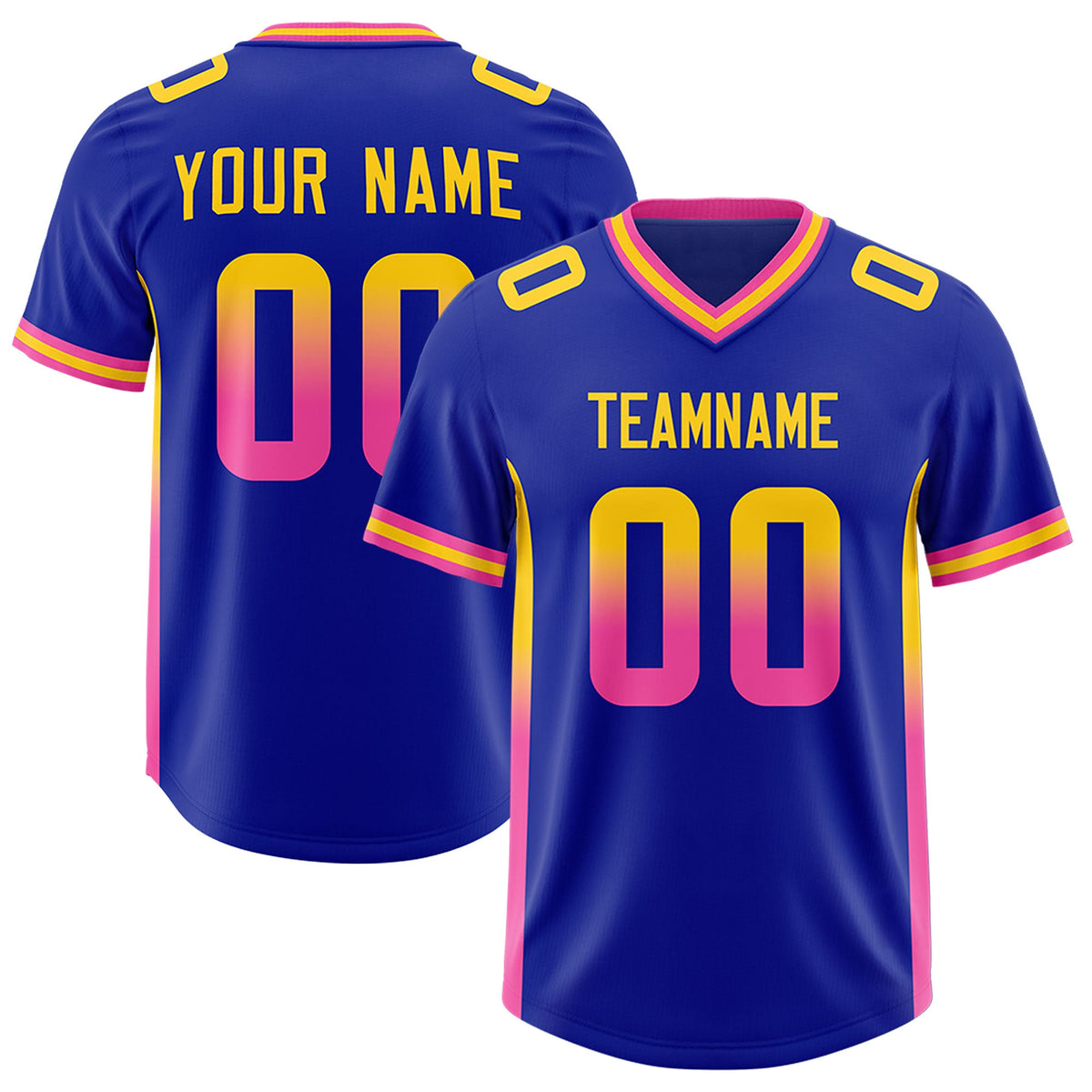 Custom Royal Gold Sides Gradient Fashion Personalized Team Football Jersey