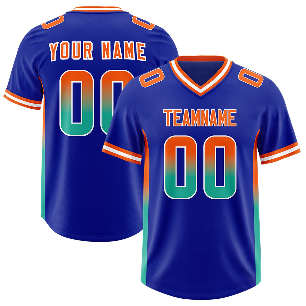 Custom Royal Orange and Bright Green Sides Gradient Fashion Personalized Team Football Jersey