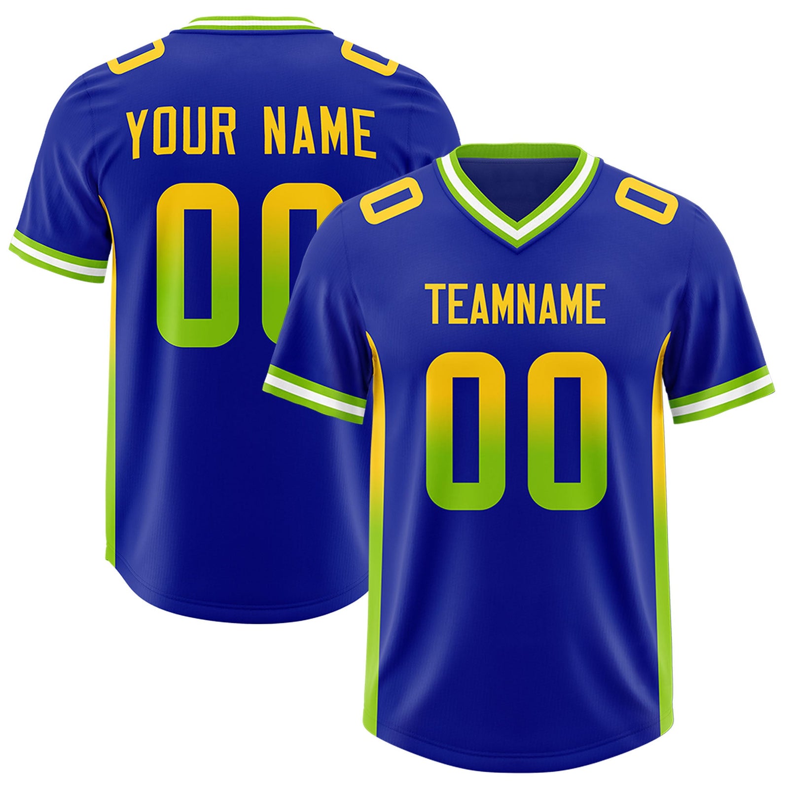 Custom Royal Gold Sides Gradient Fashion Personalized Team Football Jersey
