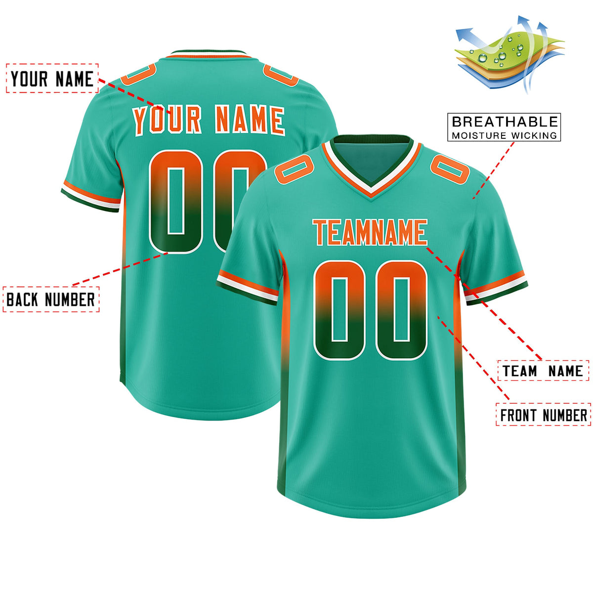 Custom Bright Green Orange and Kelly Green Sides Gradient Fashion Personalized Team Football Jersey