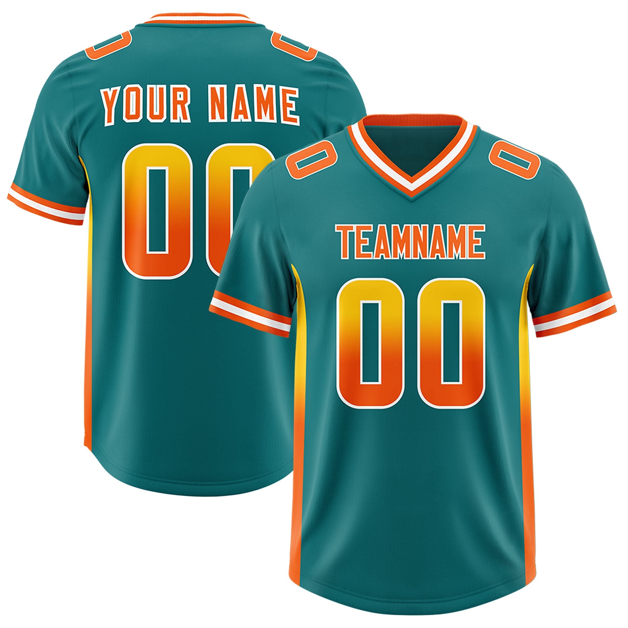 Custom Aqua Gold Sides Gradient Fashion Personalized Team Football Jersey