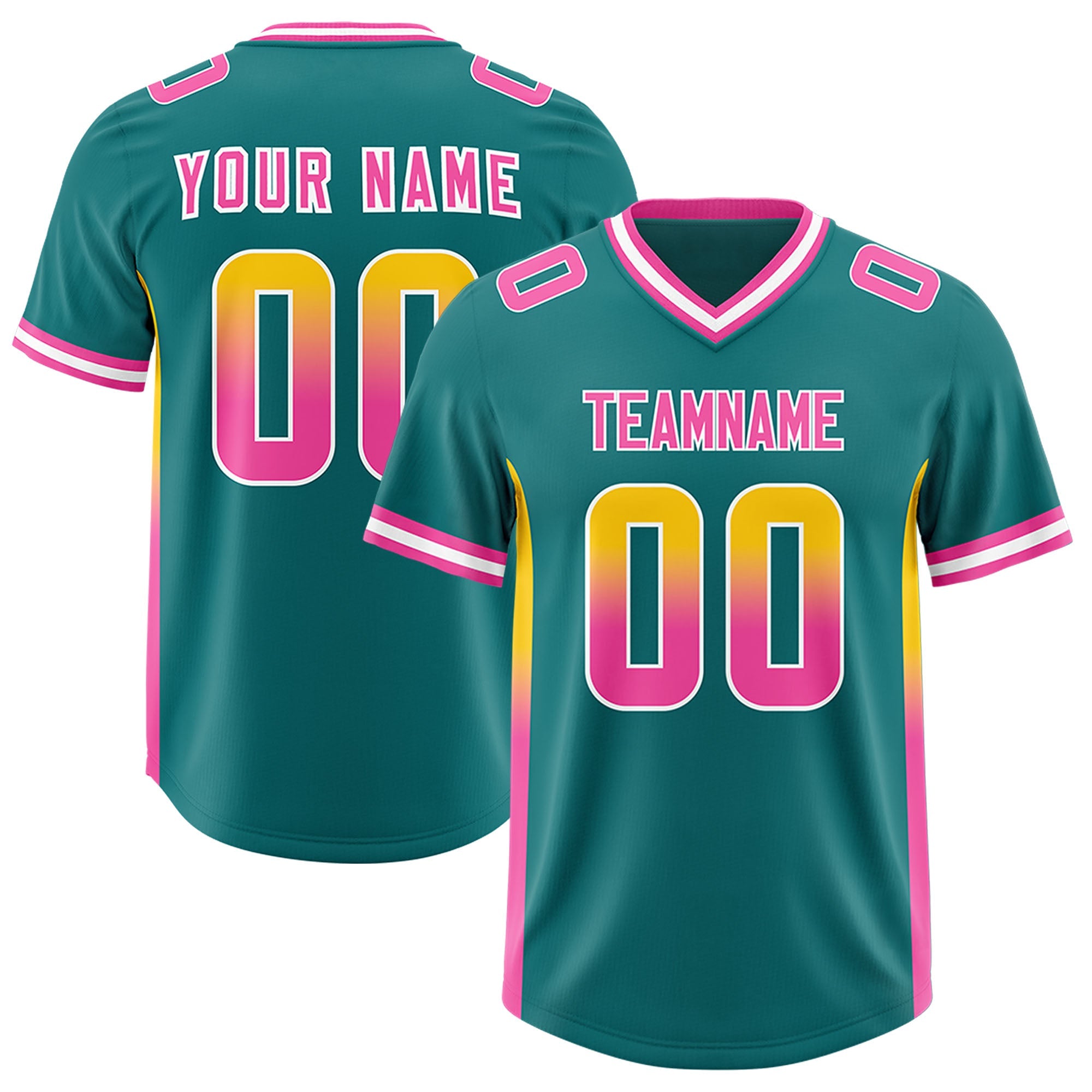 Custom Aqua Gold Sides Gradient Fashion Personalized Team Football Jersey