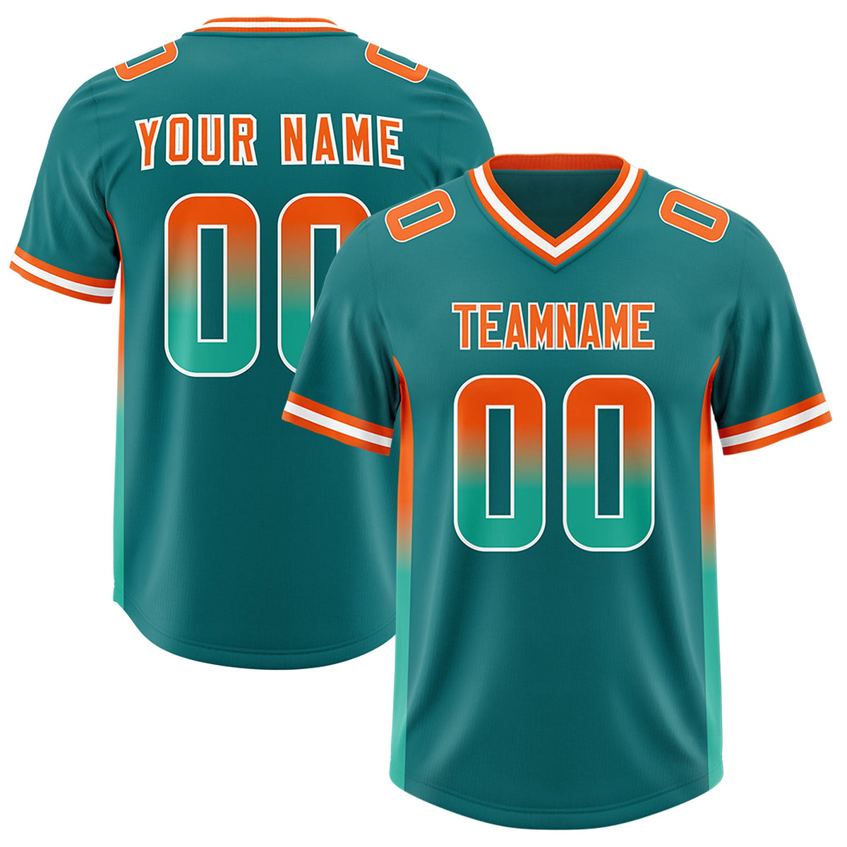 Custom Aqua Orange and Bright Green Sides Gradient Fashion Personalized Team Football Jersey