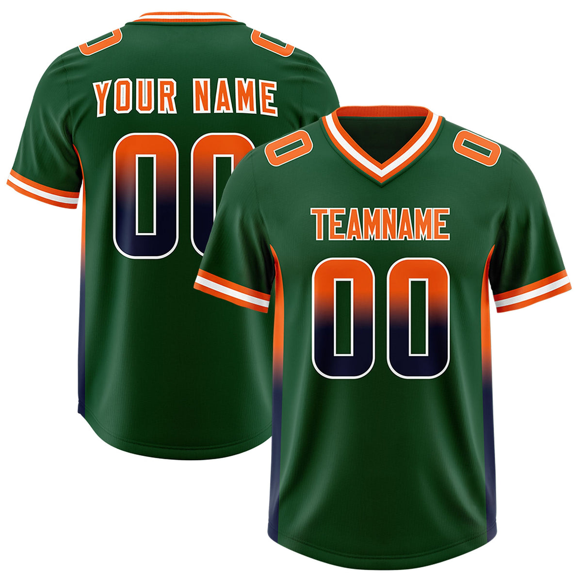 Custom Green Orange and Navy Sides Gradient Fashion Personalized Team Football Jersey