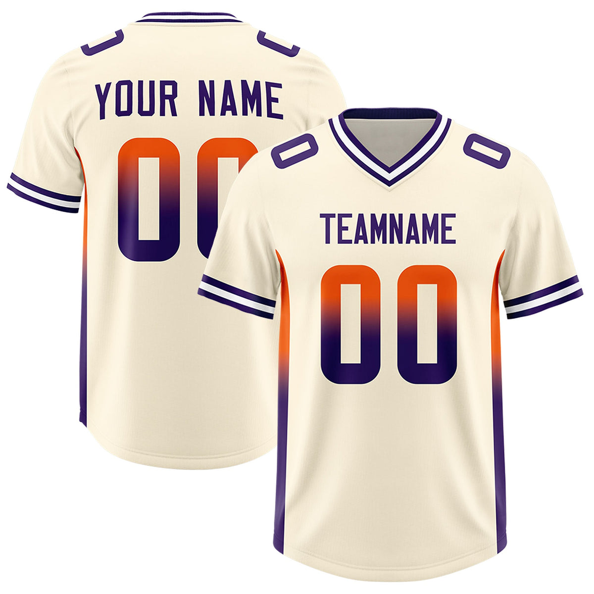 Custom Cream Orange and Purple Sides Gradient Fashion Personalized Team Football Jersey