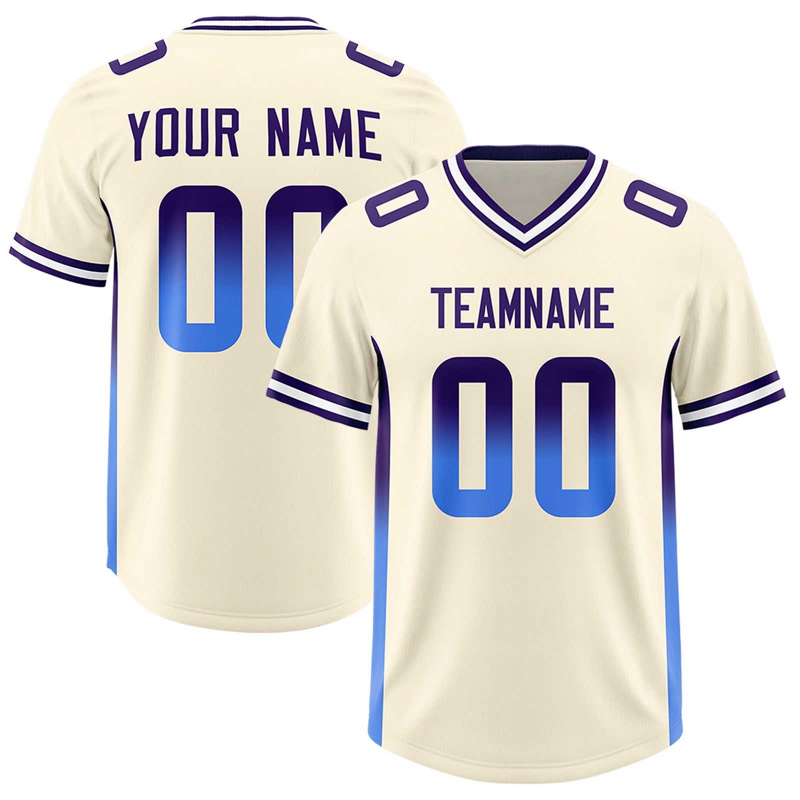Custom Cream Purple and Powder Blue Sides Gradient Fashion Personalized Team Football Jersey