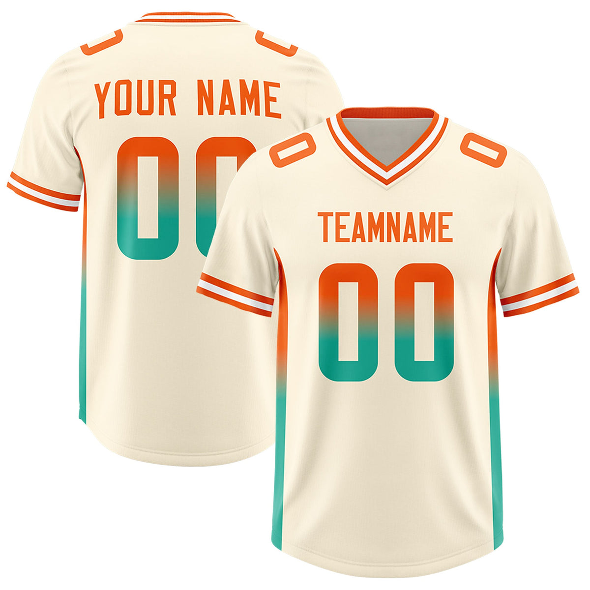 Custom Cream Orange and Bright Green Sides Gradient Fashion Personalized Team Football Jersey