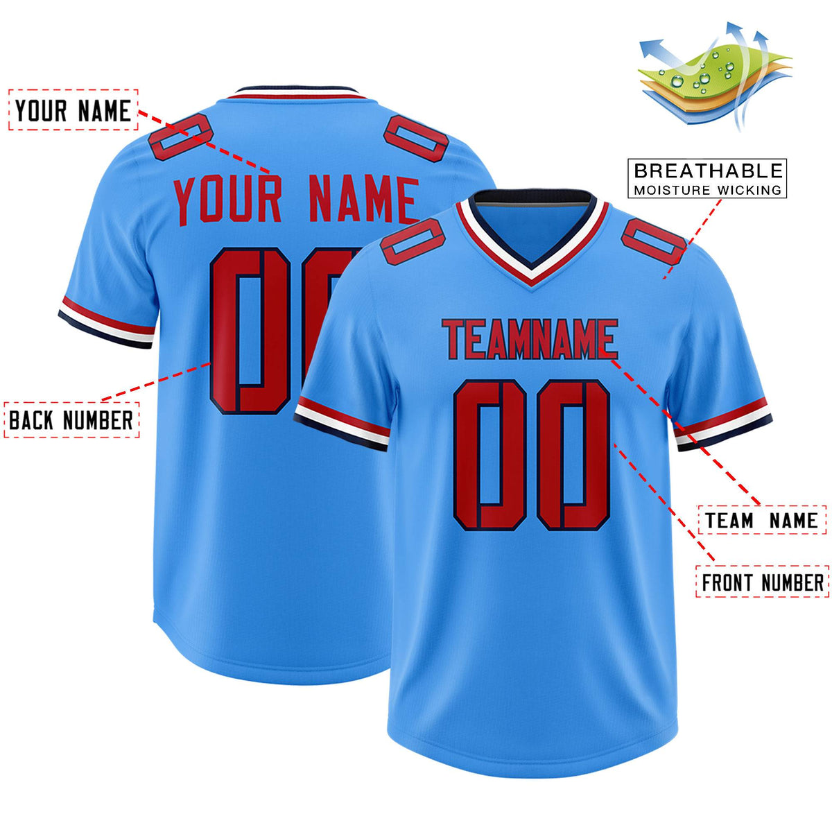 Custom Powder Blue Classic Style American Football Jerseys