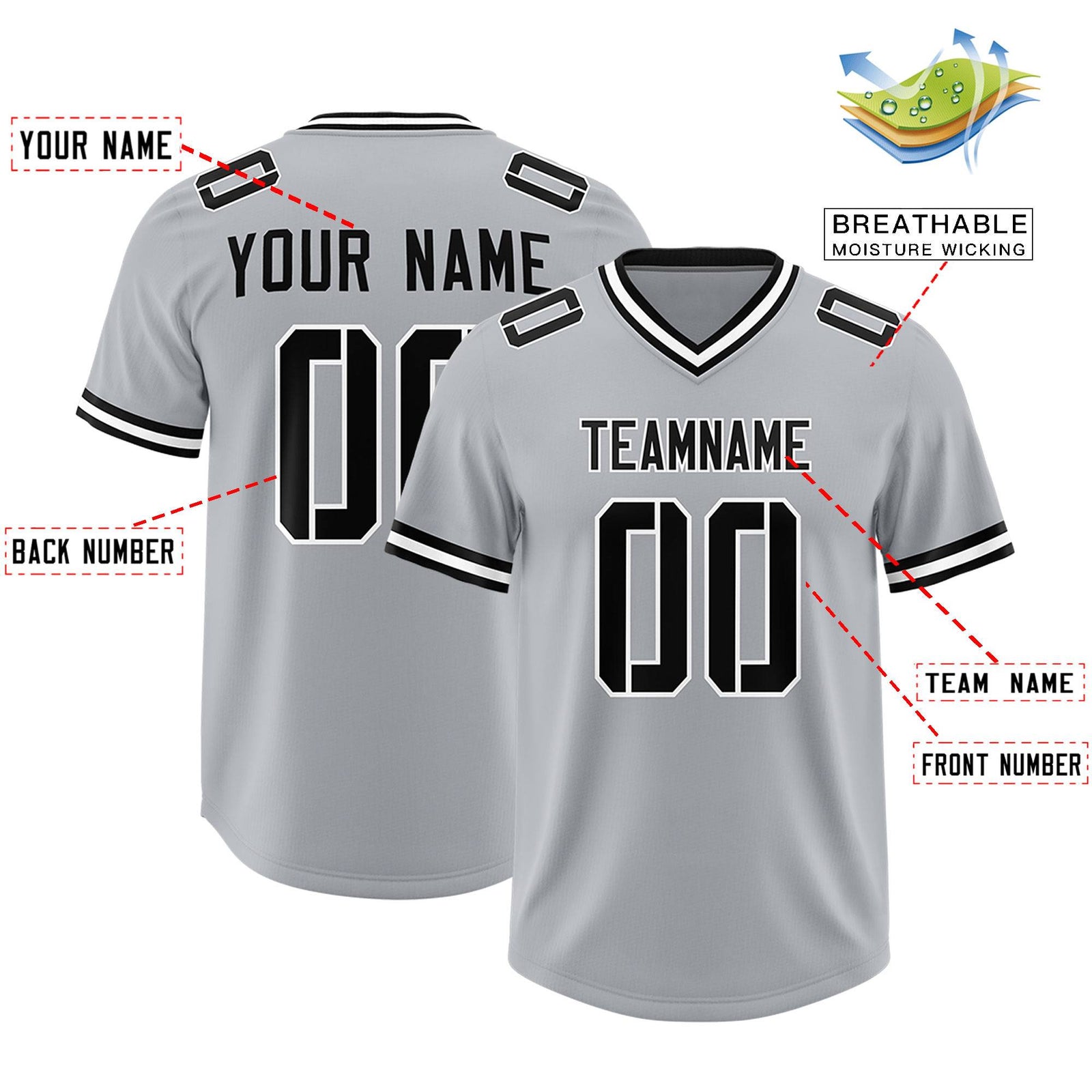 Custom Silver Classic Style American Football Jerseys