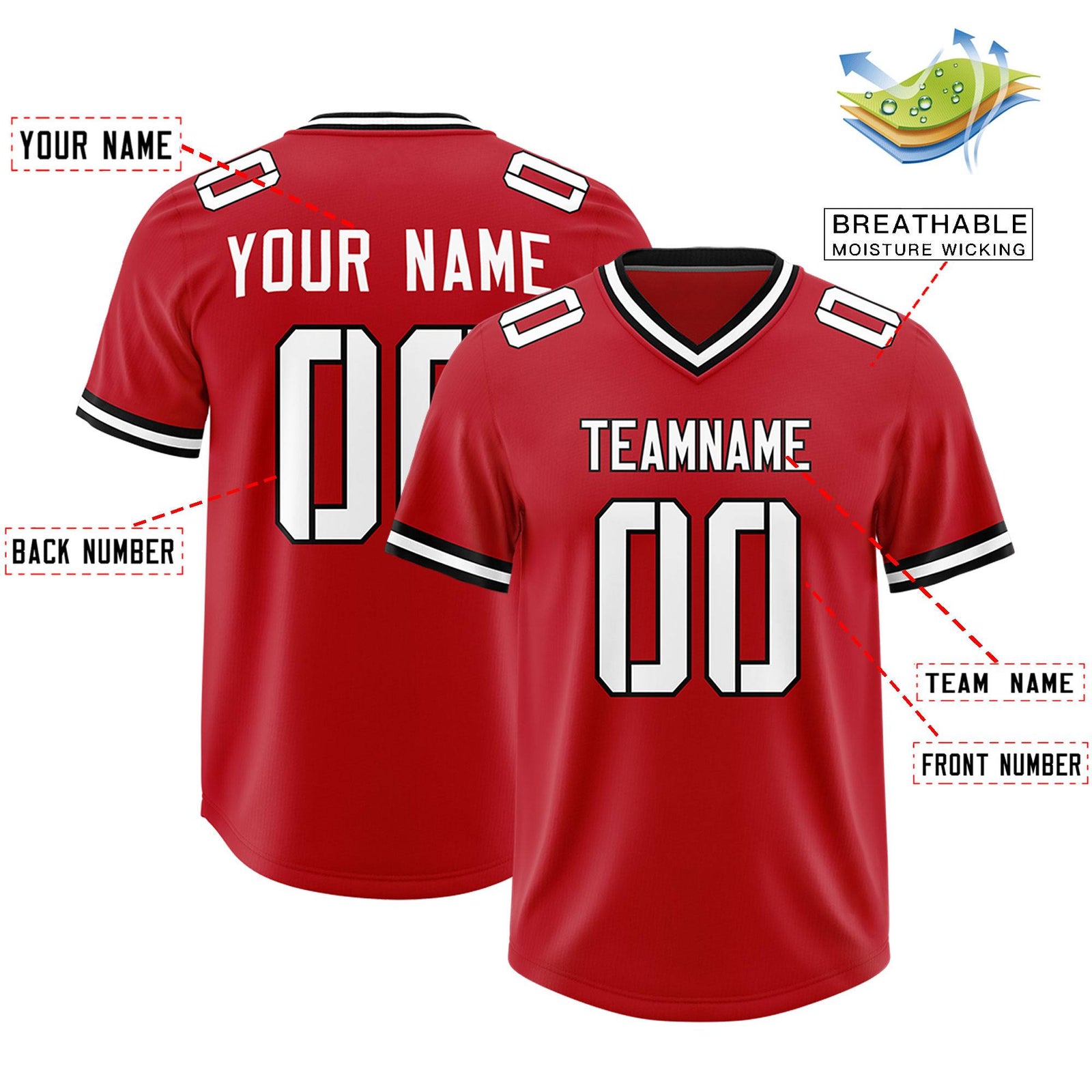 Custom Red Classic Style American Football Jerseys