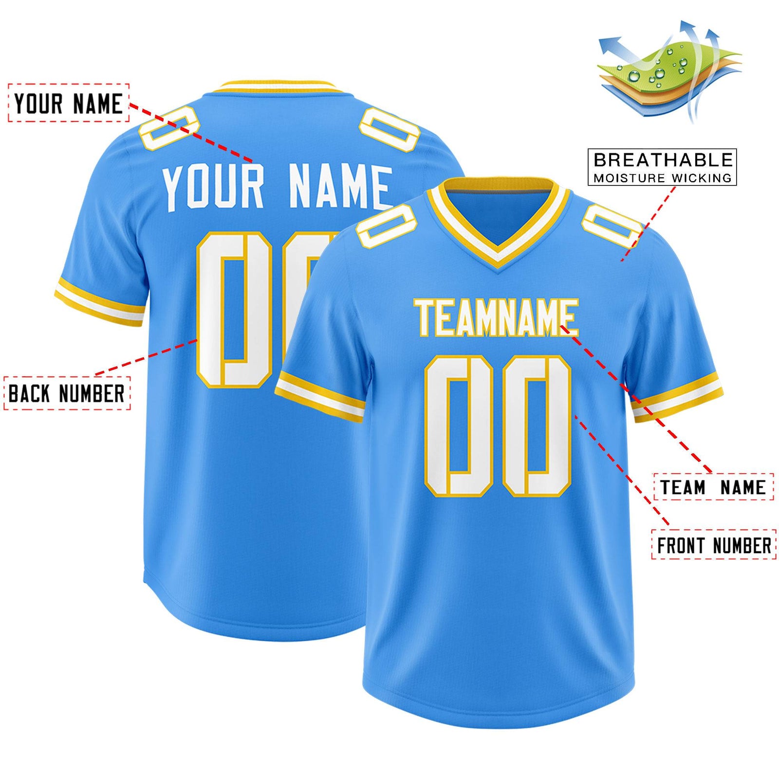 Custom Powder Blue Classic Style American Football Jerseys