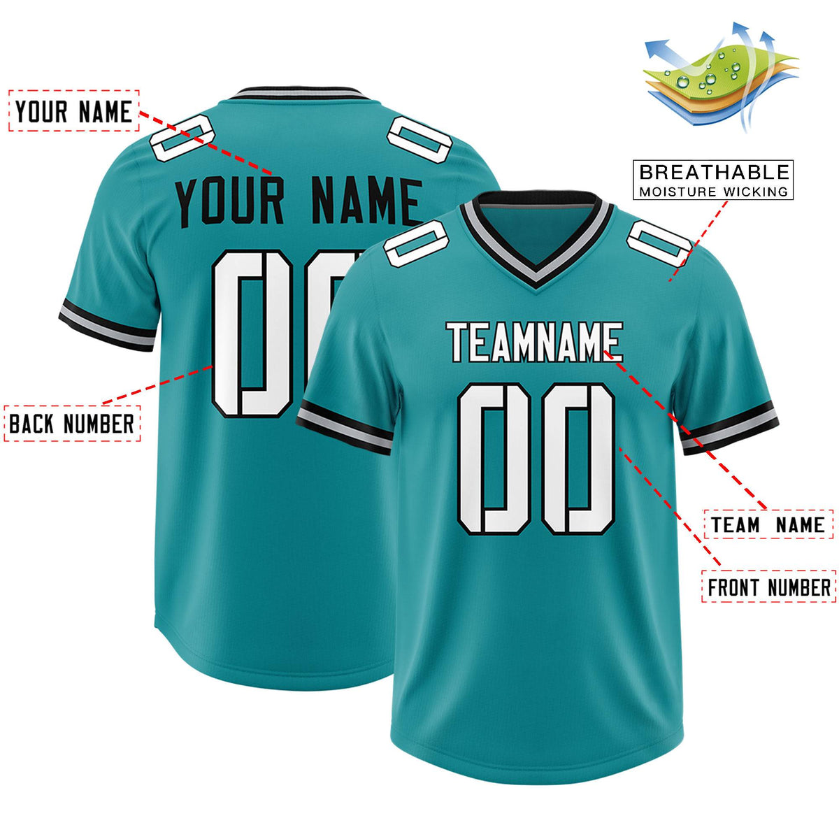 Custom Aqua Classic Style American Football Jerseys