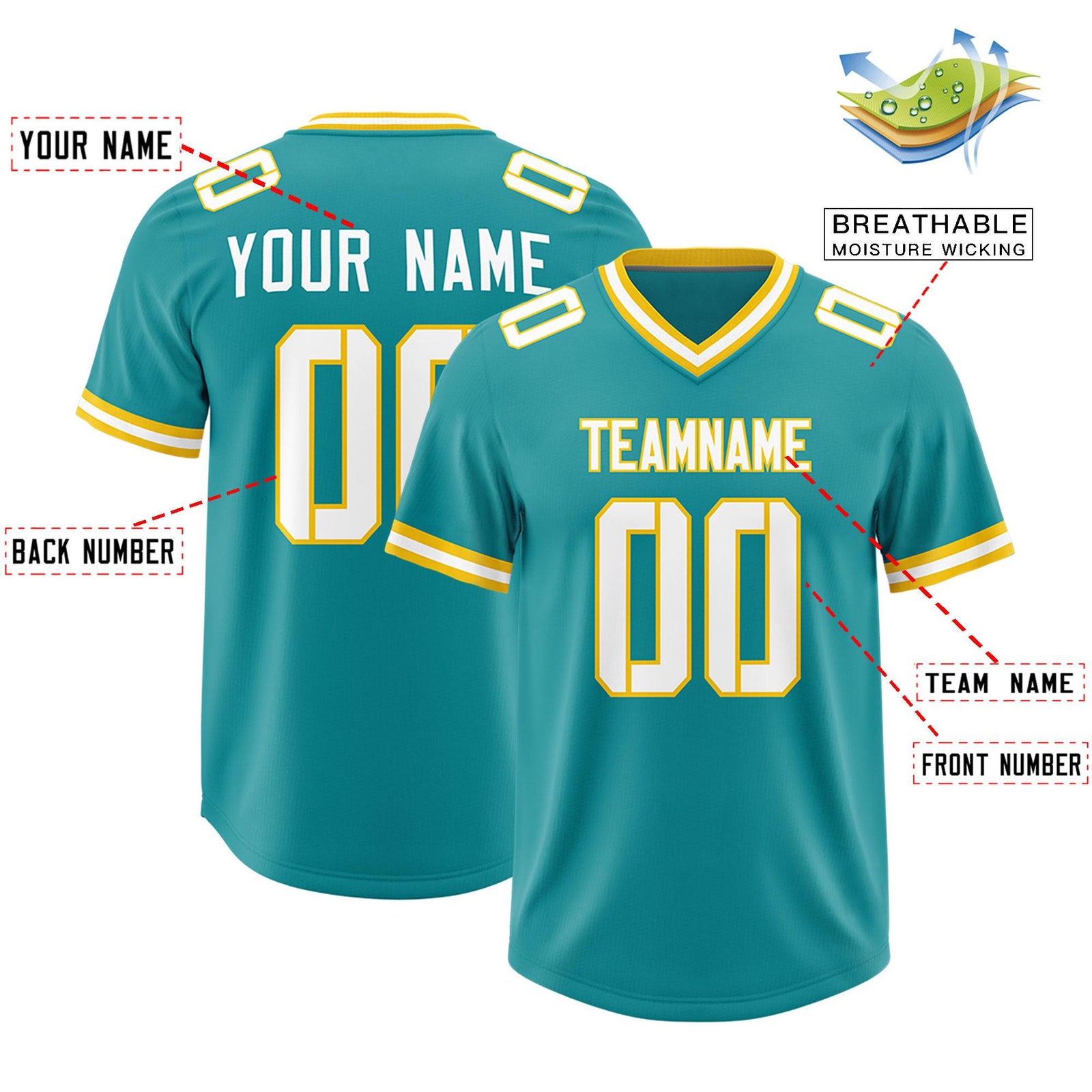 Custom Aqua Classic Style American Football Jerseys