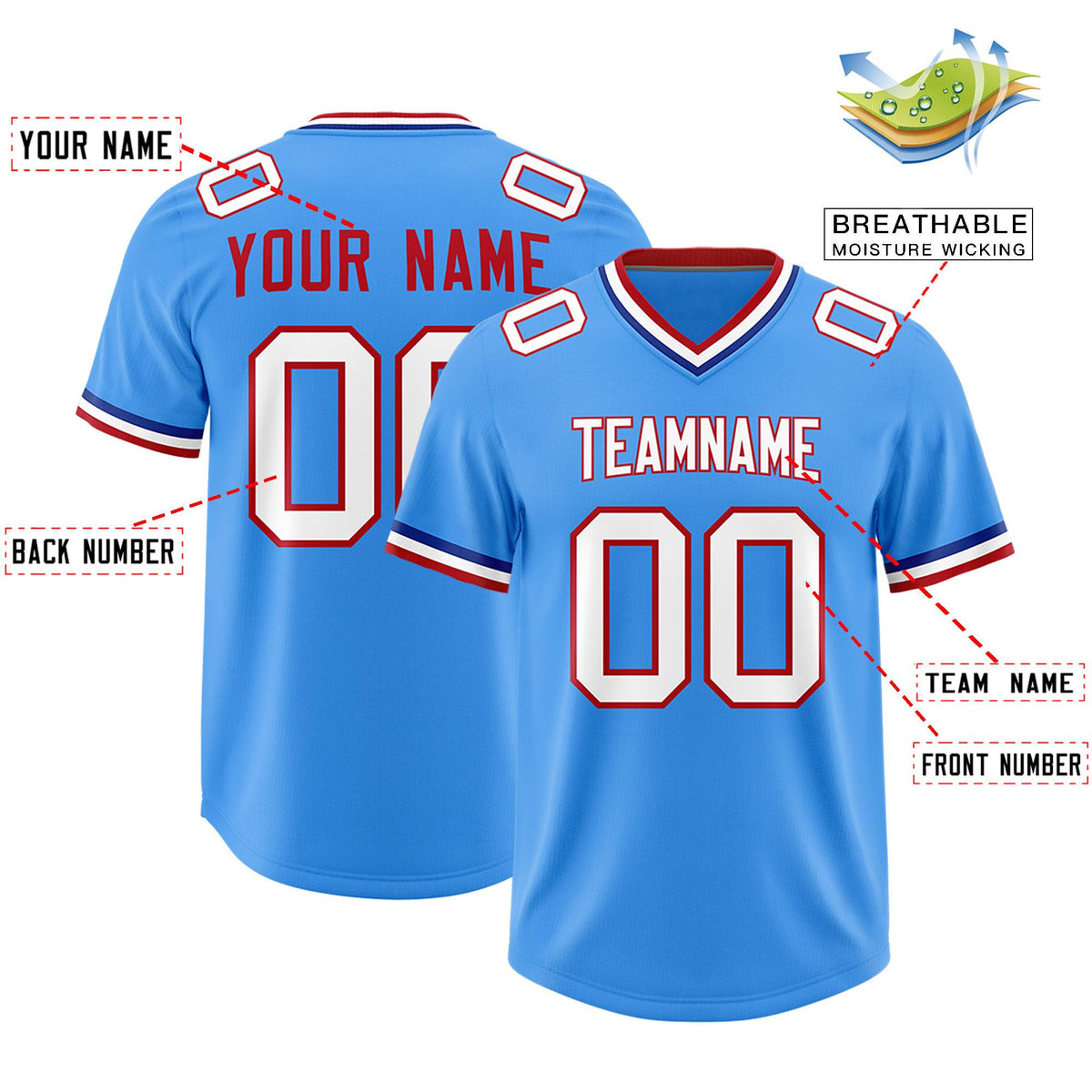 Custom Powder Blue Classic Style American Football Jerseys