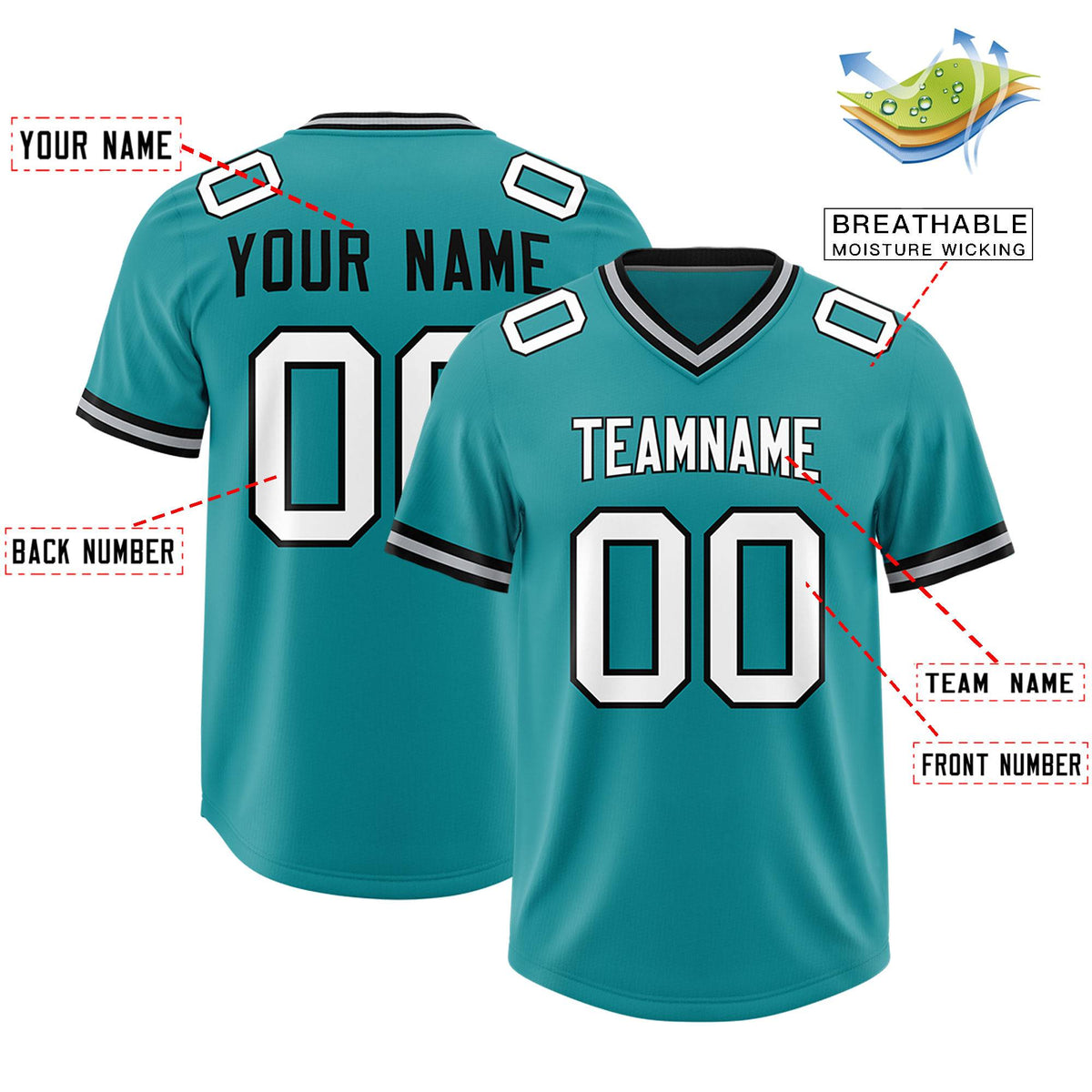 Custom Aqua Classic Style American Football Jerseys