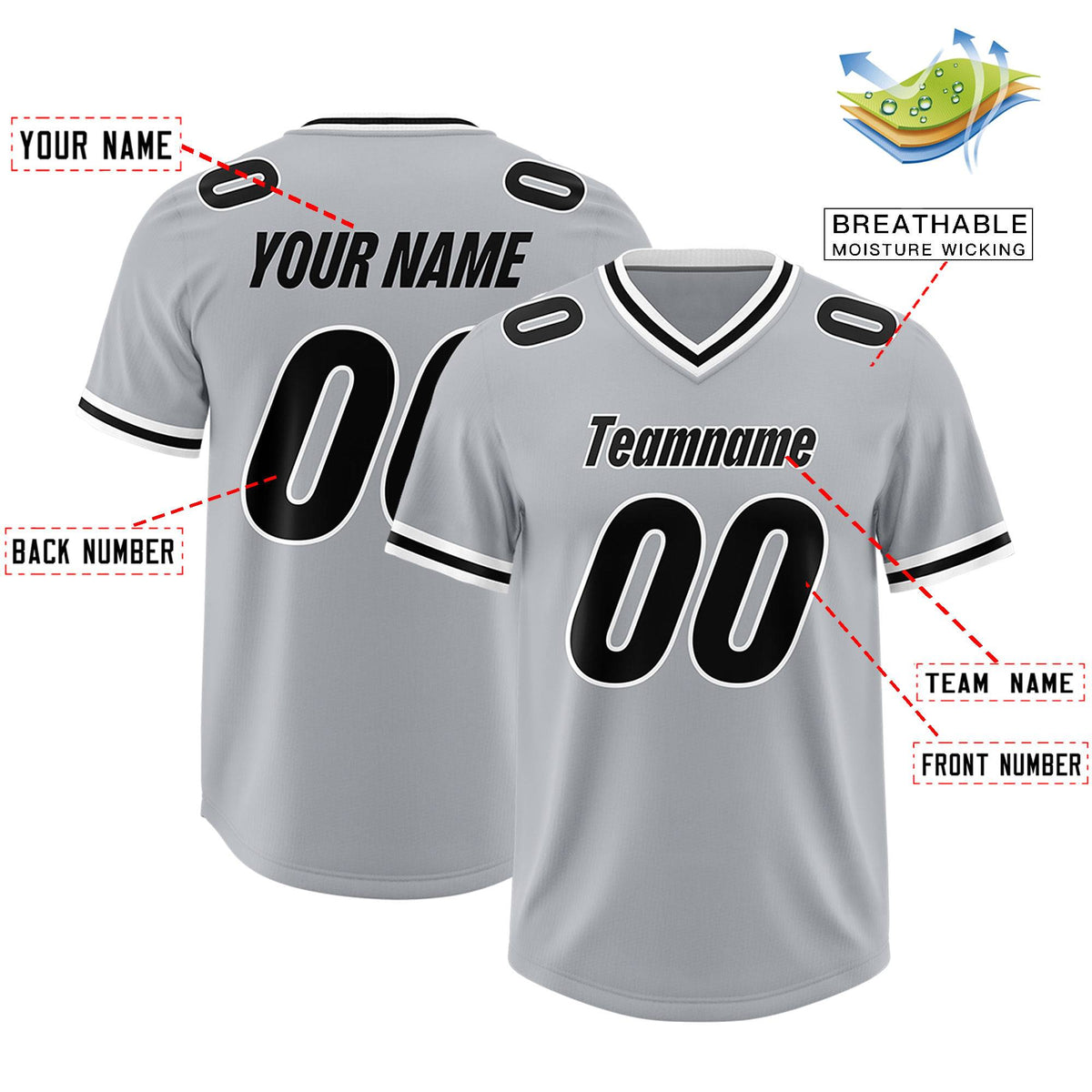 Custom Silver Classic Style American Football Jerseys