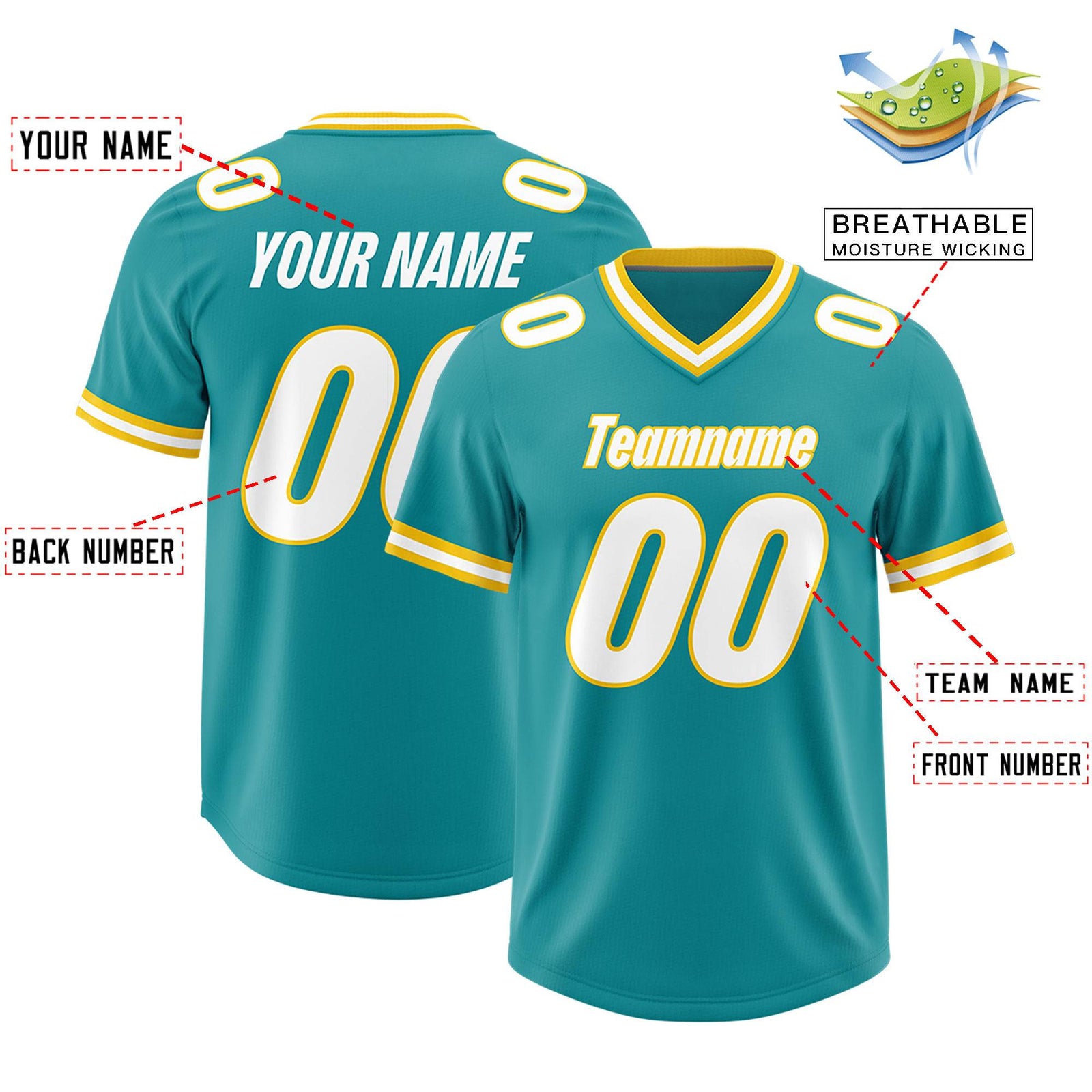 Custom Aqua Classic Style American Football Jerseys